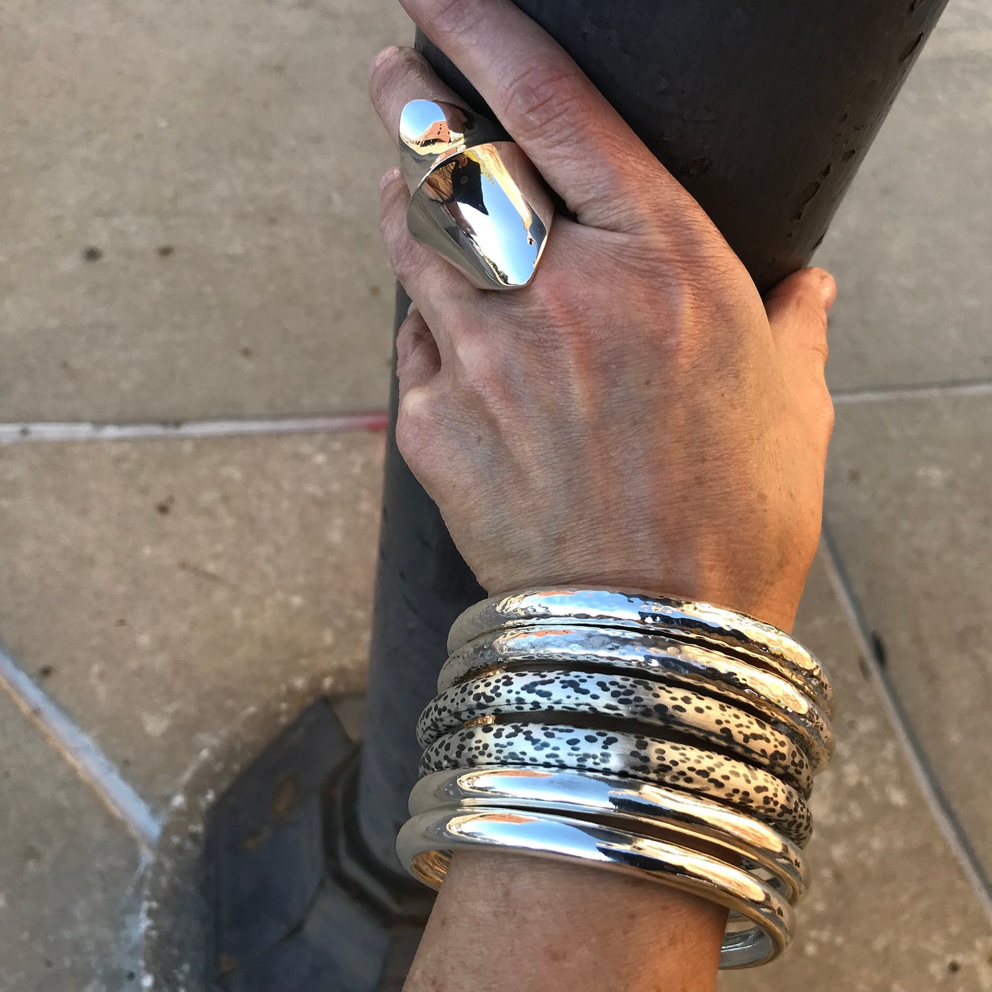 Sterling Silver Modernist Abstract oversize knuckle Statement Ring 7