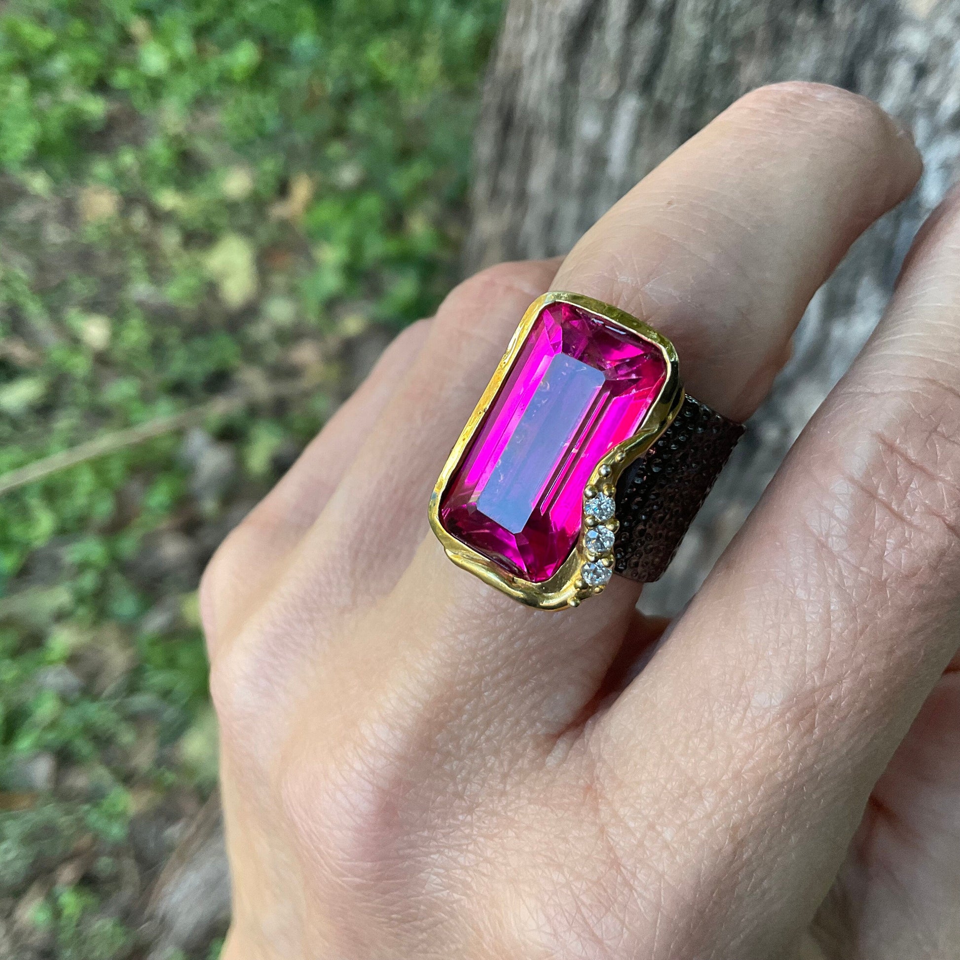 Sterling silver pink topaz band ring 8 Colors Of Etnika
