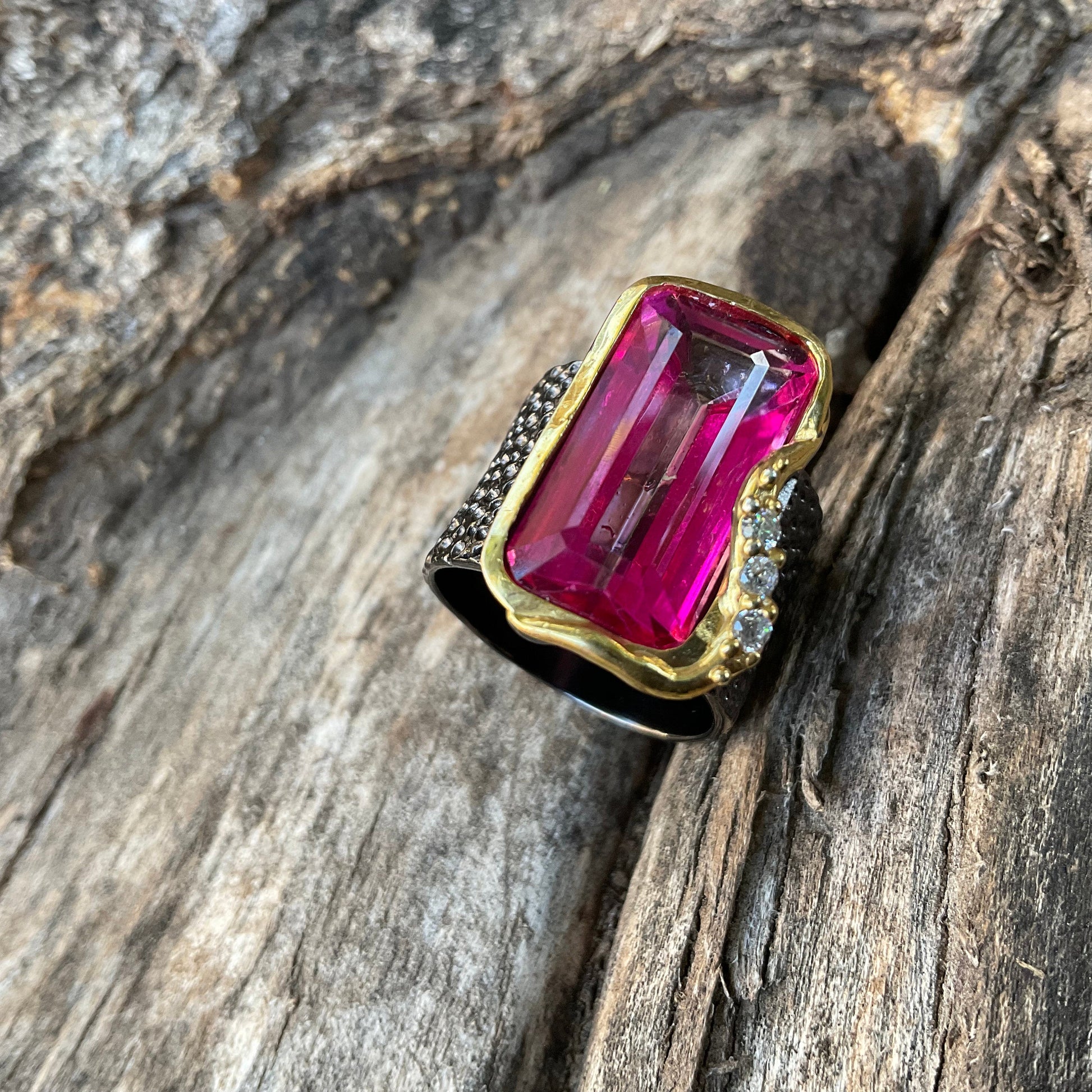 Sterling silver pink topaz band ring 8 Colors Of Etnika