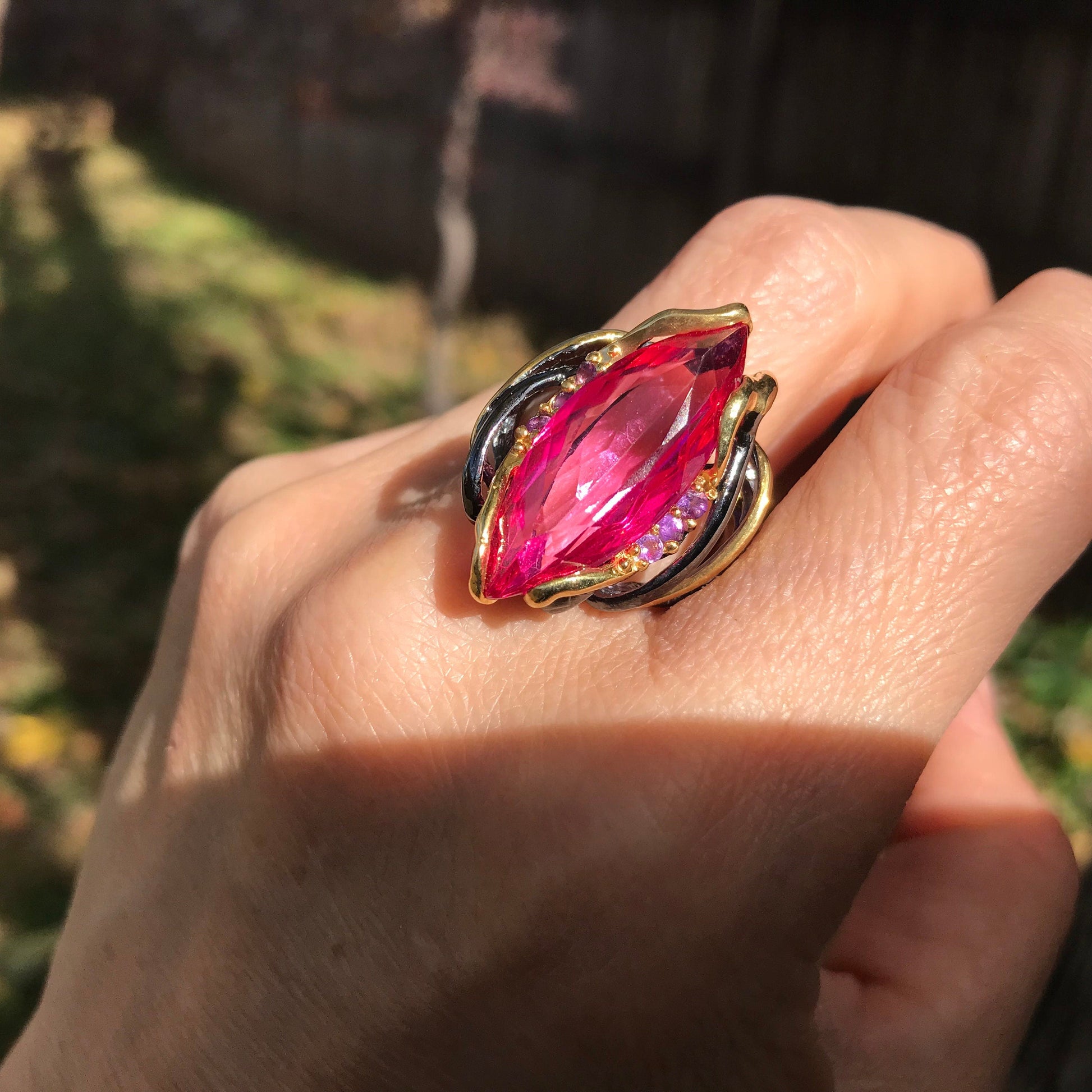 Sterling silver marquis pink topaz band ring 8.5 Colors Of Etnika