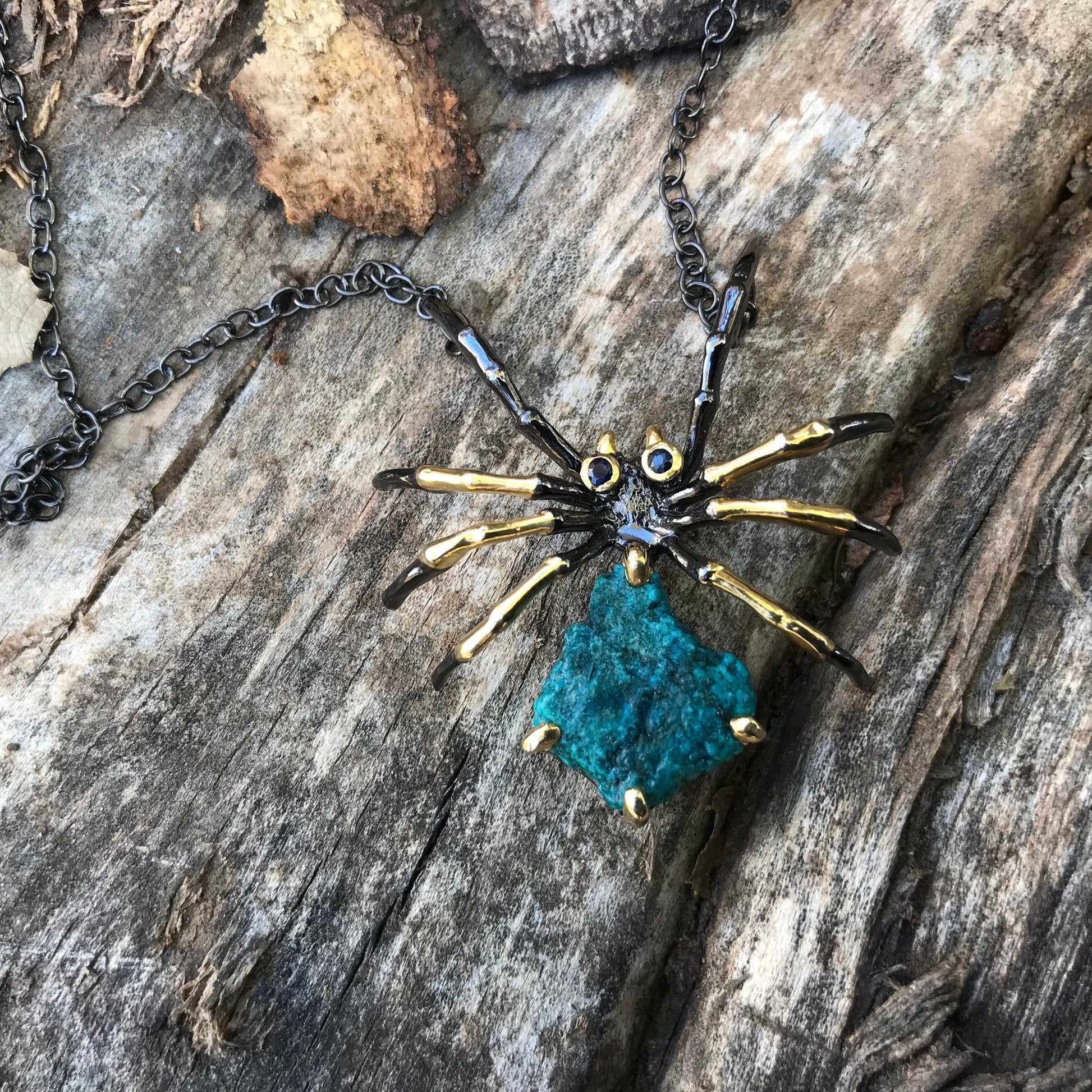 Sterling silver turquoise spider necklace Colors Of Etnika