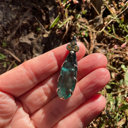 Natural fluorite Sterling Silver pendant for necklace pear shape
