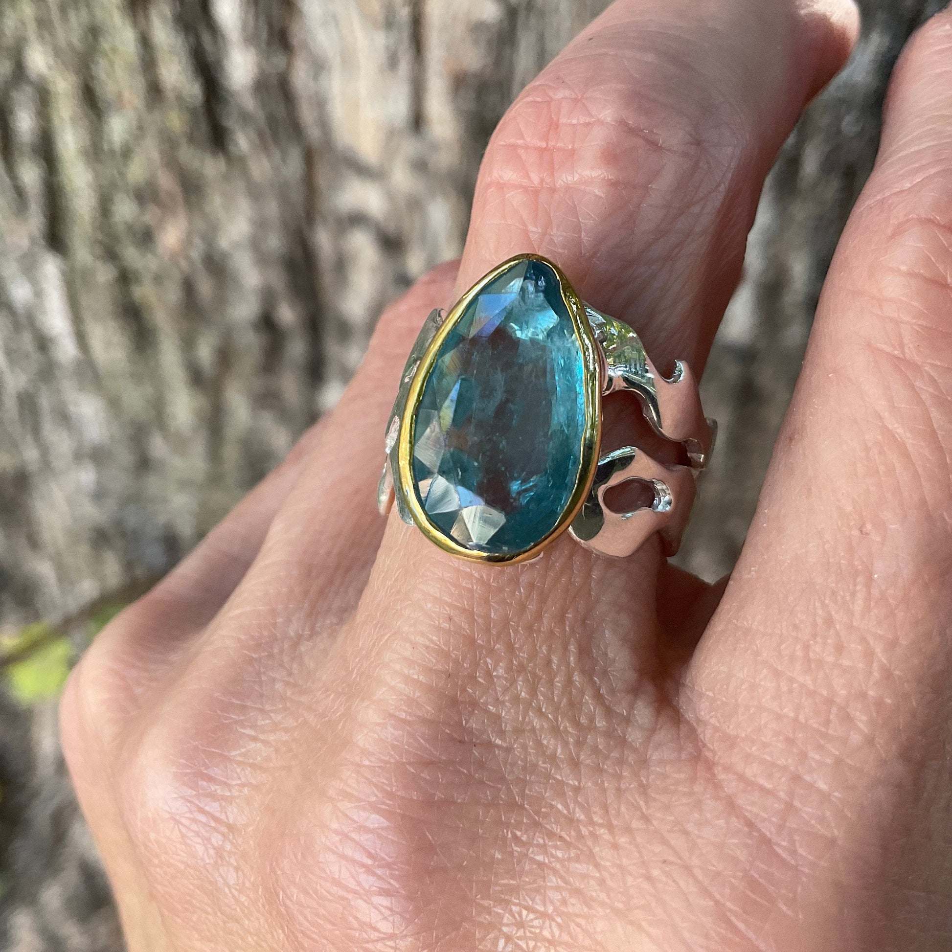 Sterling Silver blue kyanite ocean waves band ring 8 Colors Of Etnika