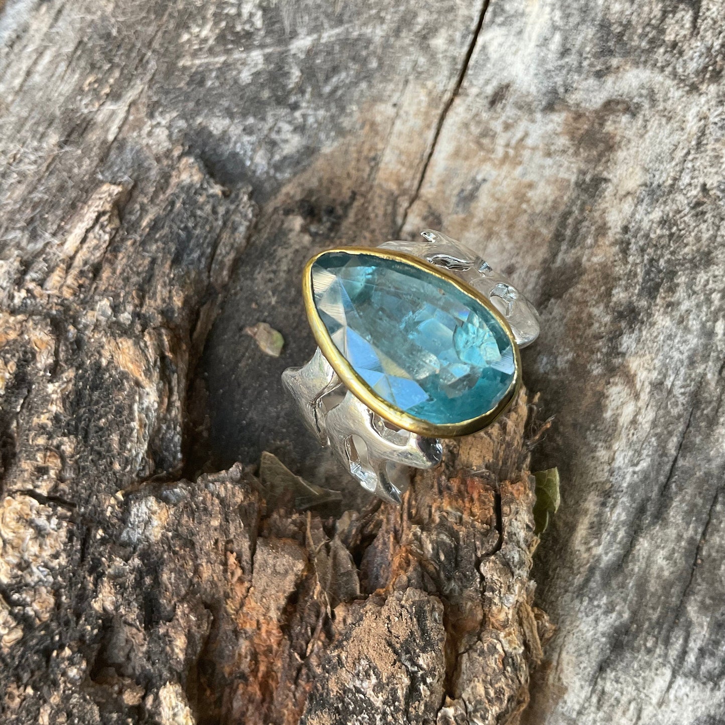 Sterling Silver blue kyanite ocean waves band ring 8 Colors Of Etnika