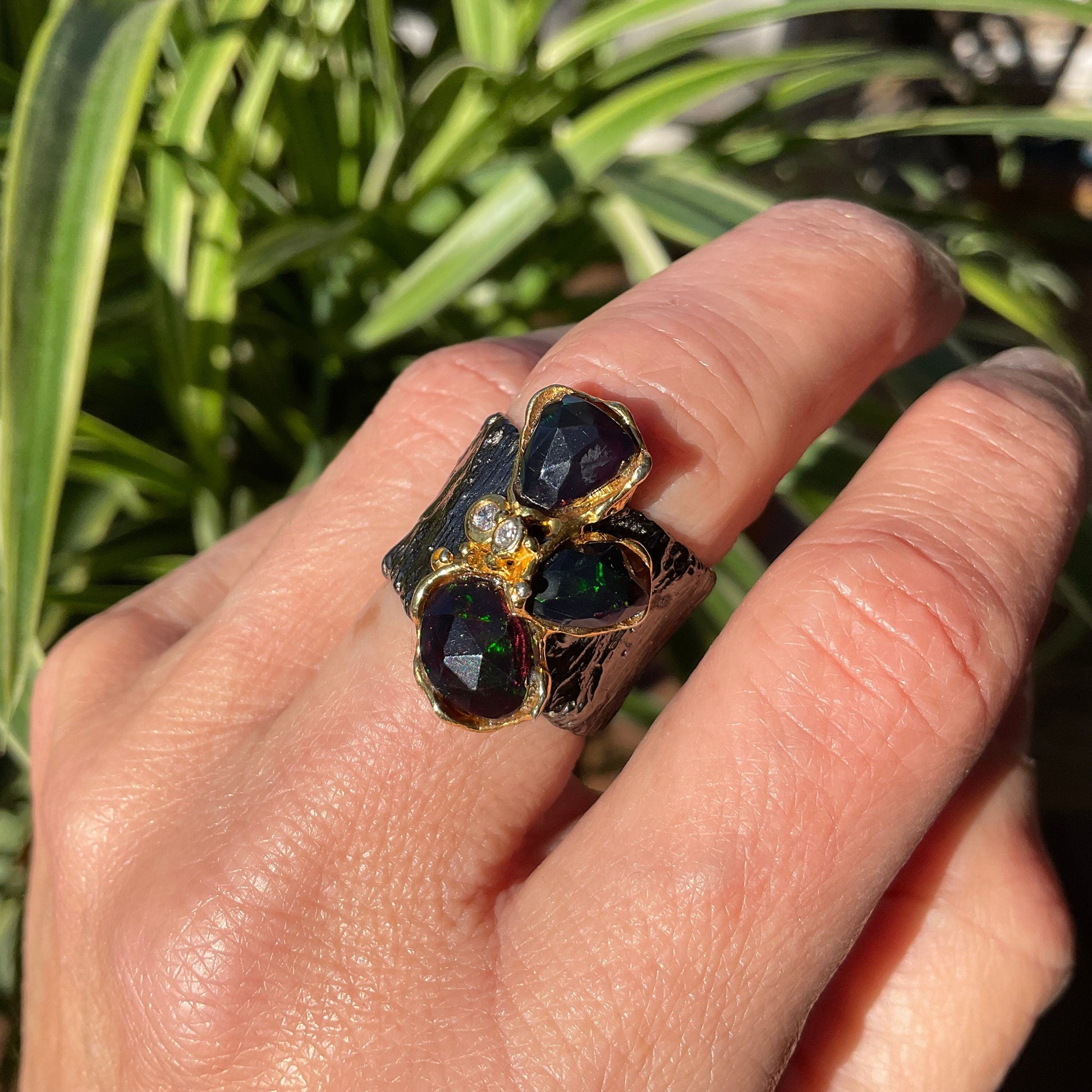 sterling silver natural fire opal band ring 7 Colors Of Etnika