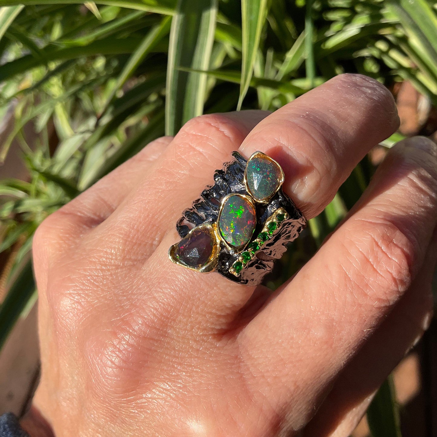 sterling silver natural fire opal band ring 6 Colors Of Etnika