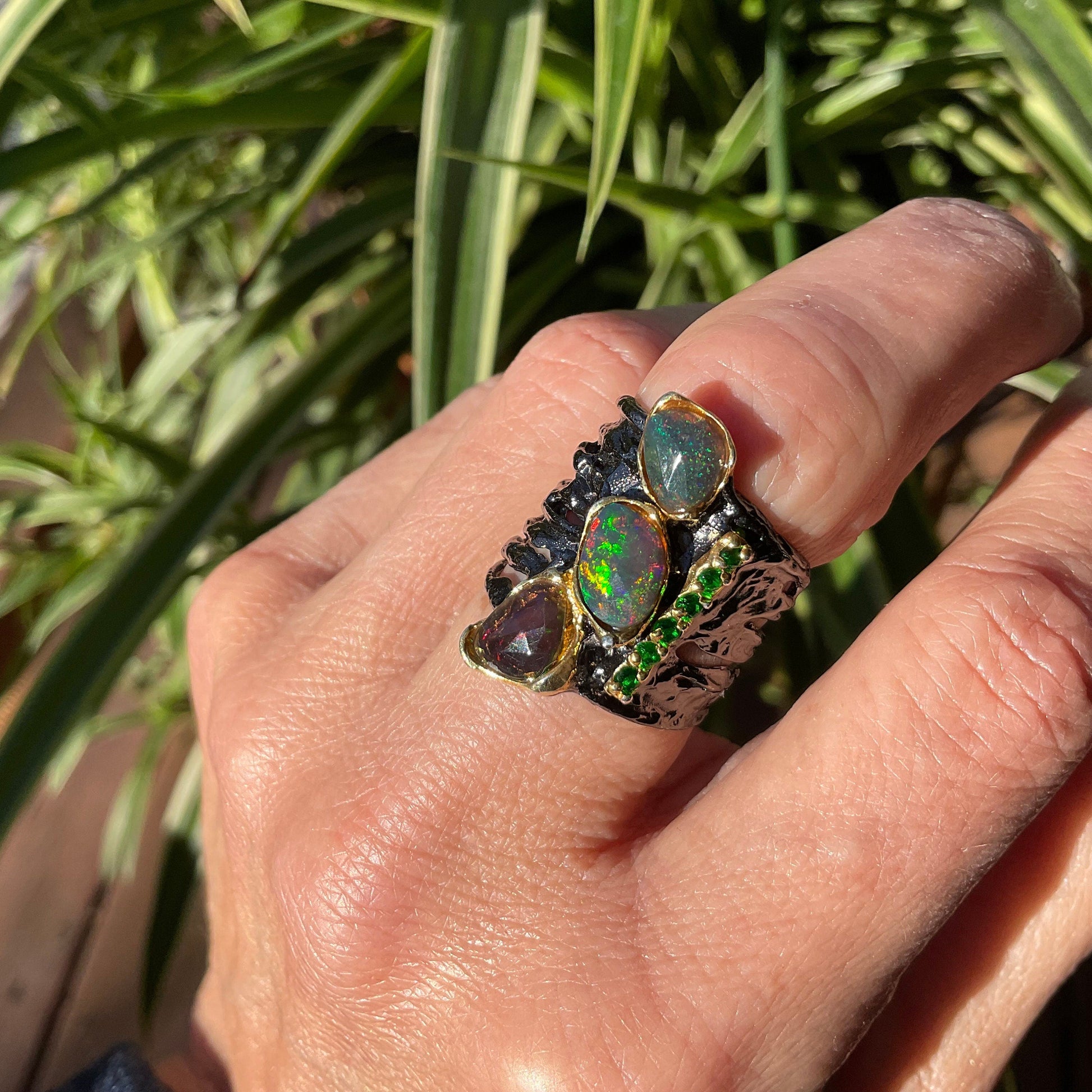 sterling silver natural fire opal band ring 6 Colors Of Etnika
