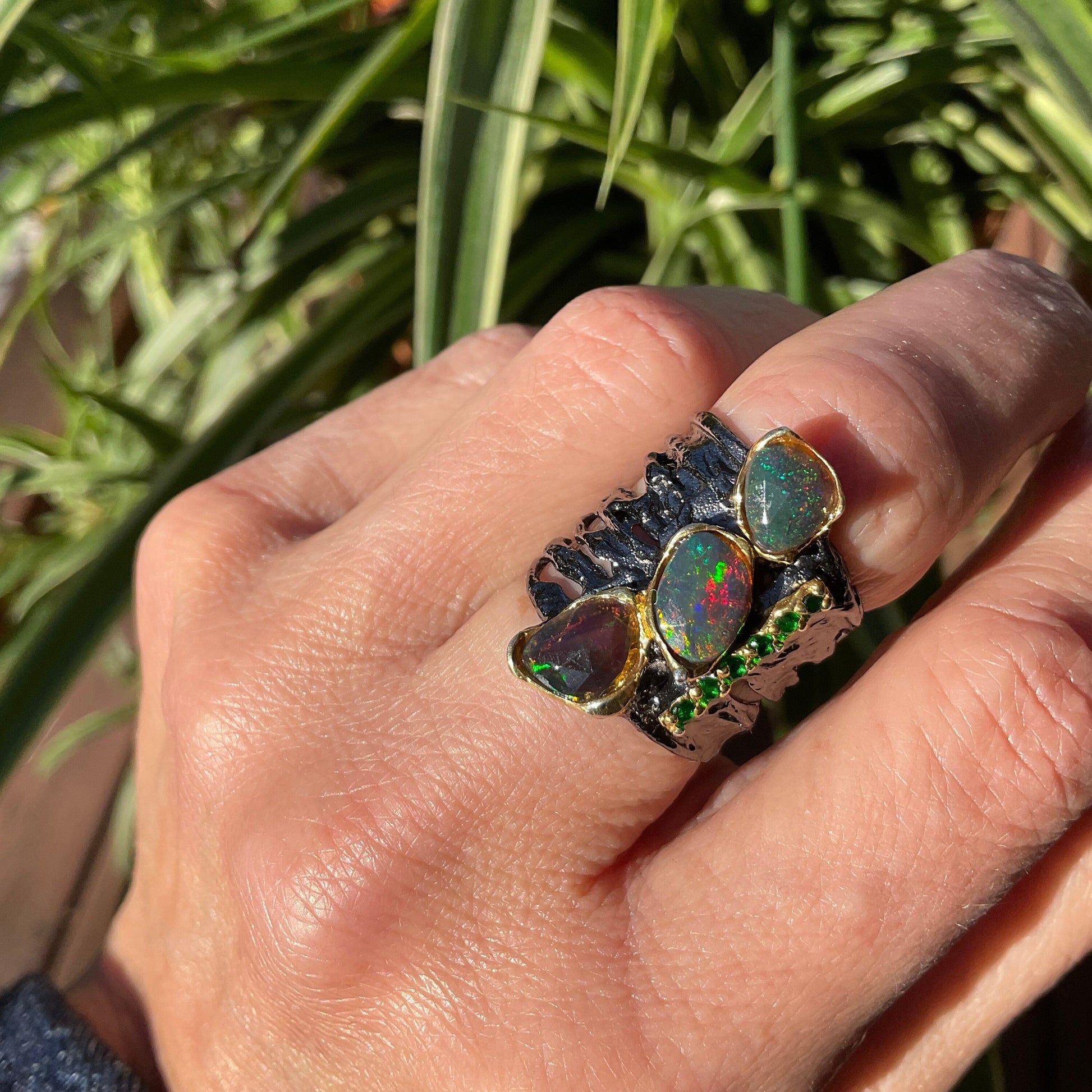 sterling silver natural fire opal band ring 6 Colors Of Etnika