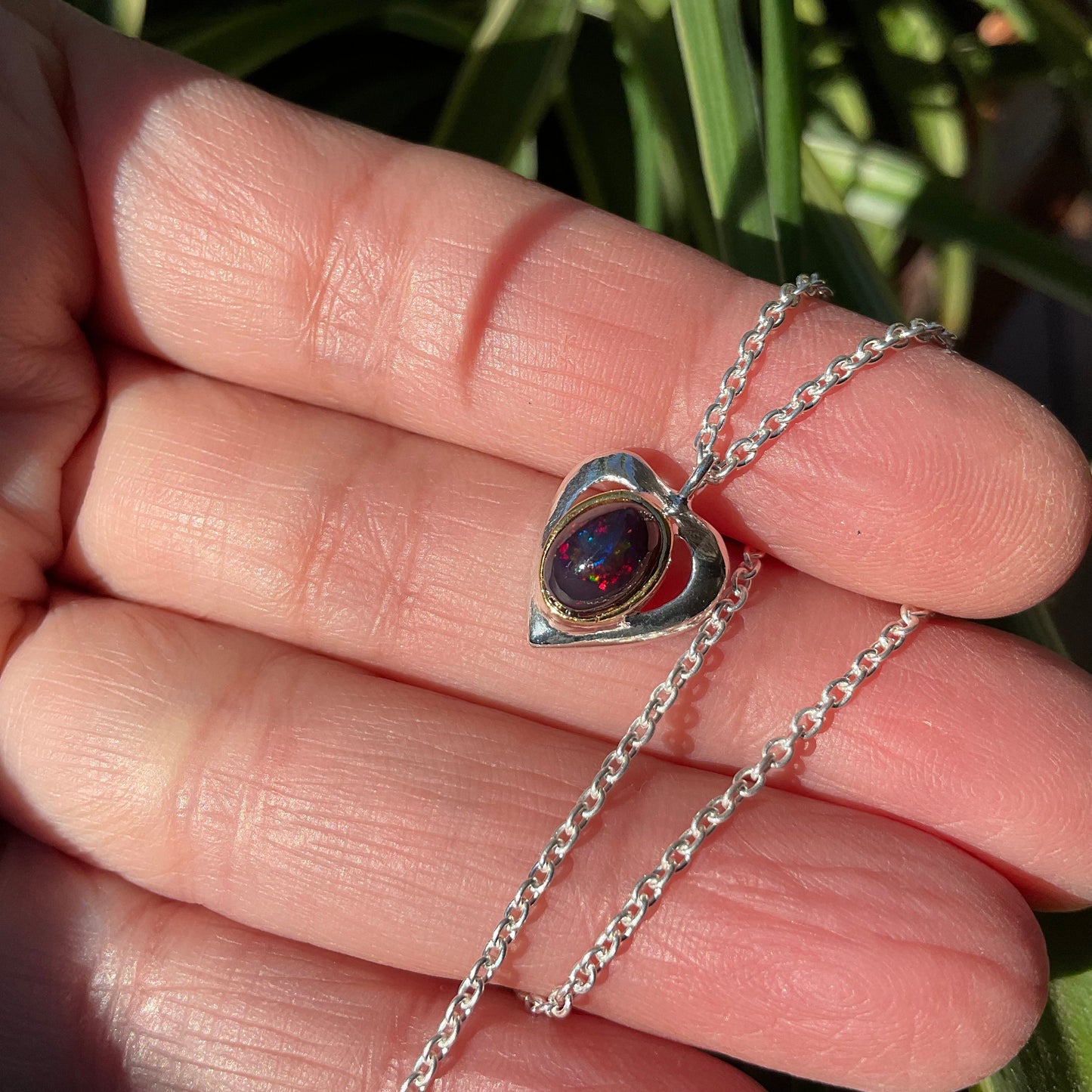 Sterling silver natural black opal pendant necklace
