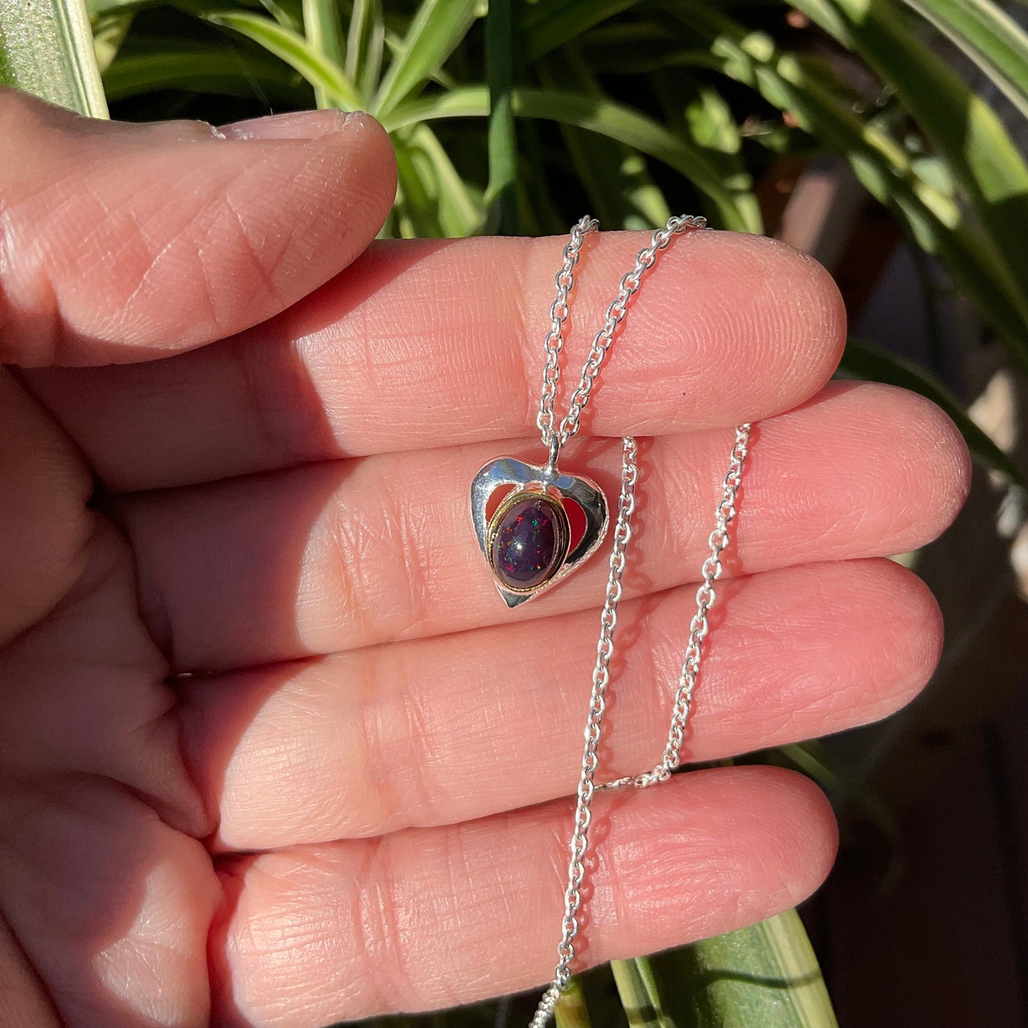 Sterling silver natural black opal pendant necklace