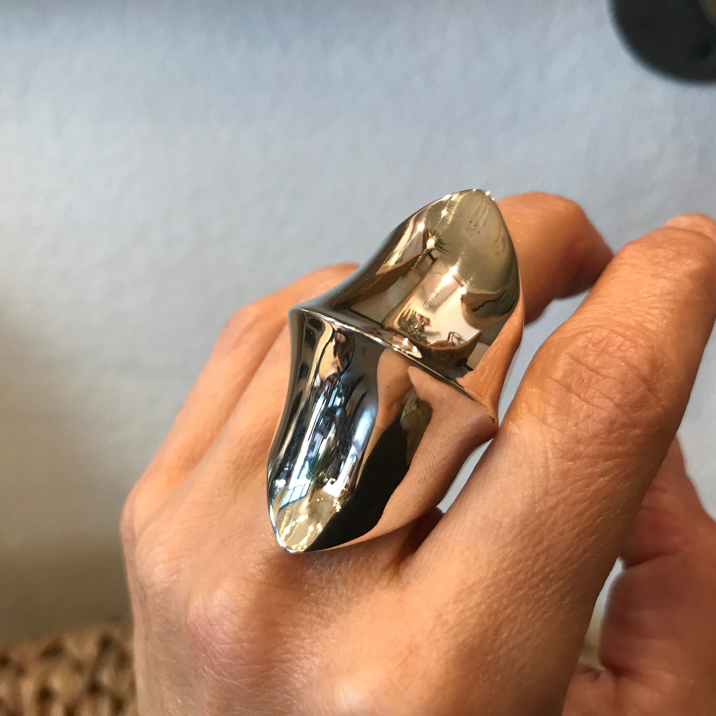 Sterling Silver Modernist Abstract oversize knuckle Statement Ring 7