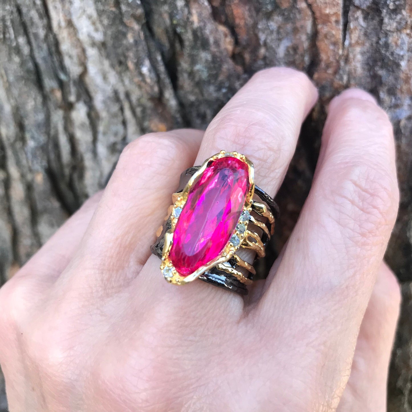 Sterling silver pink topaz band ring 7.5 Colors Of Etnika