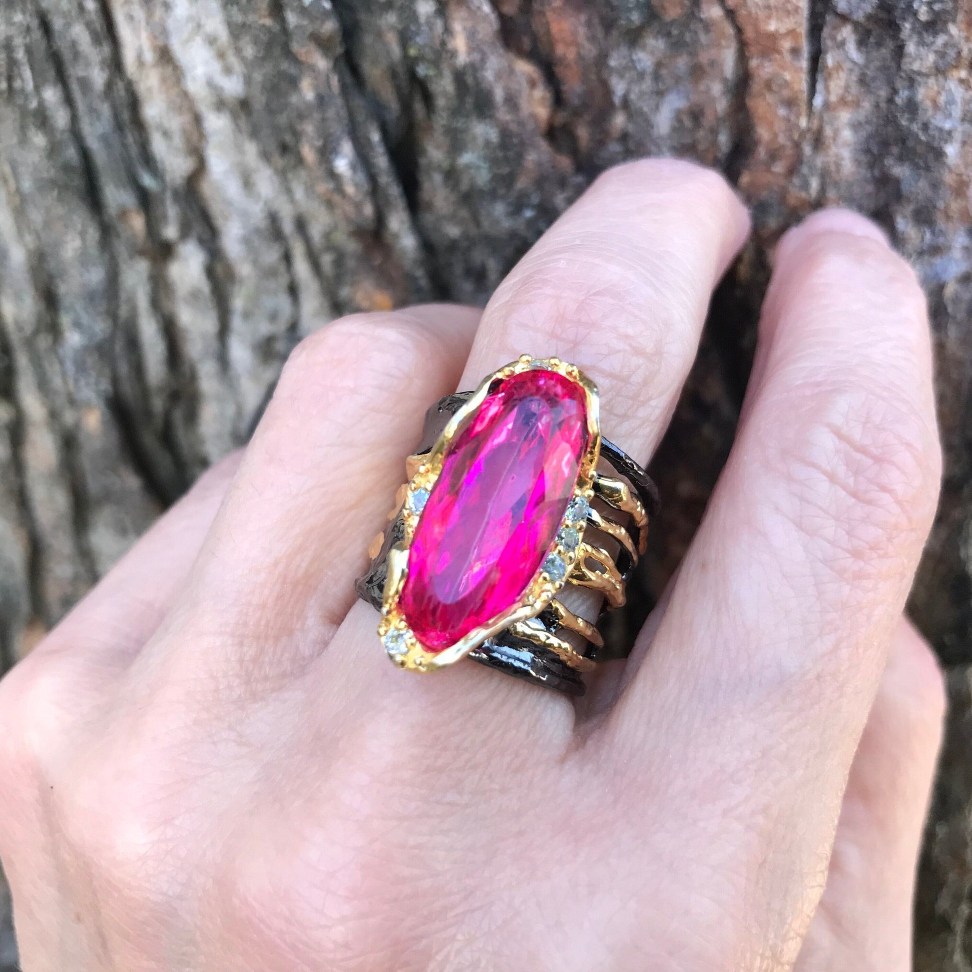 Sterling silver pink topaz band ring 7.5 Colors Of Etnika