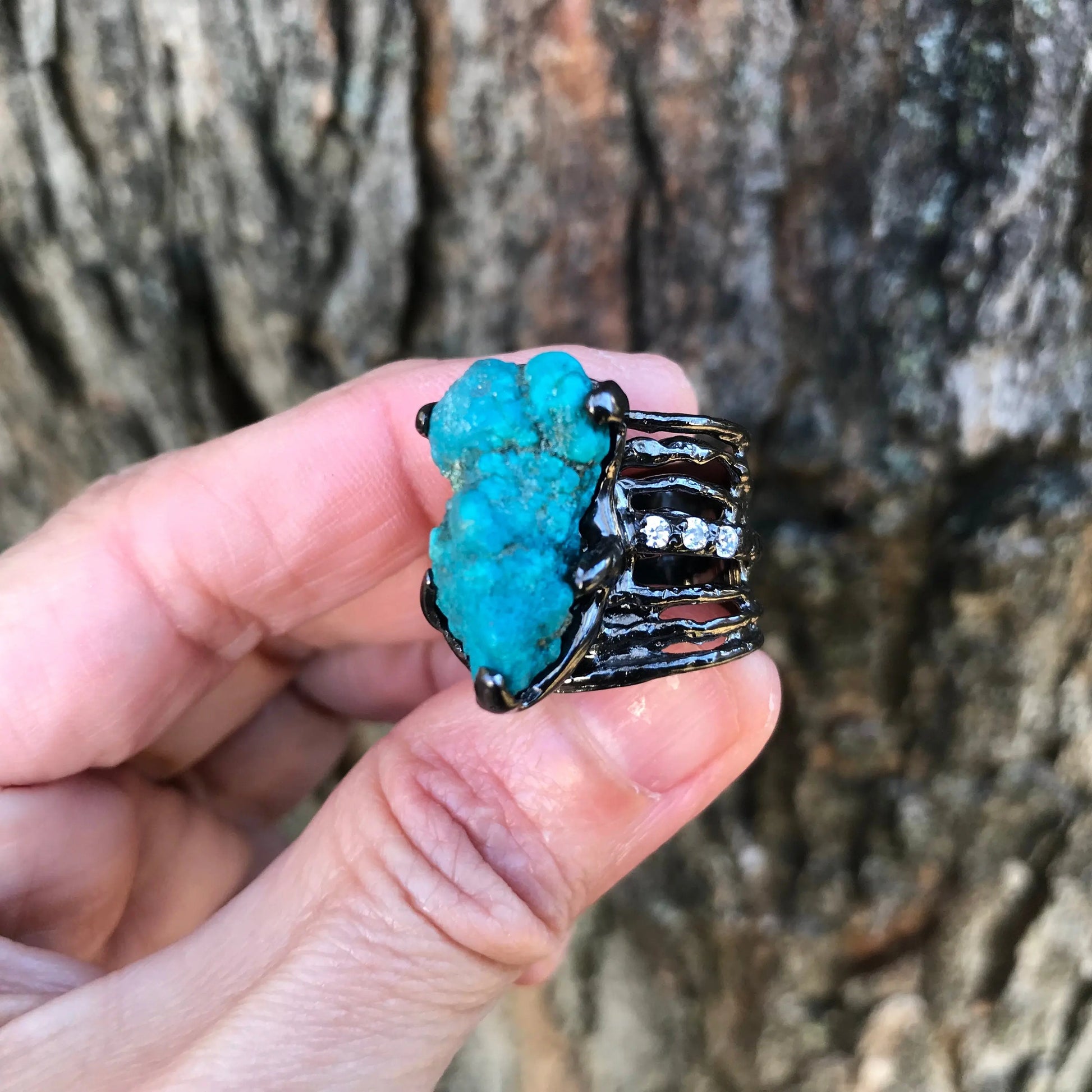 Sterling silver natural turquoise band ring 7 Colors Of Etnika