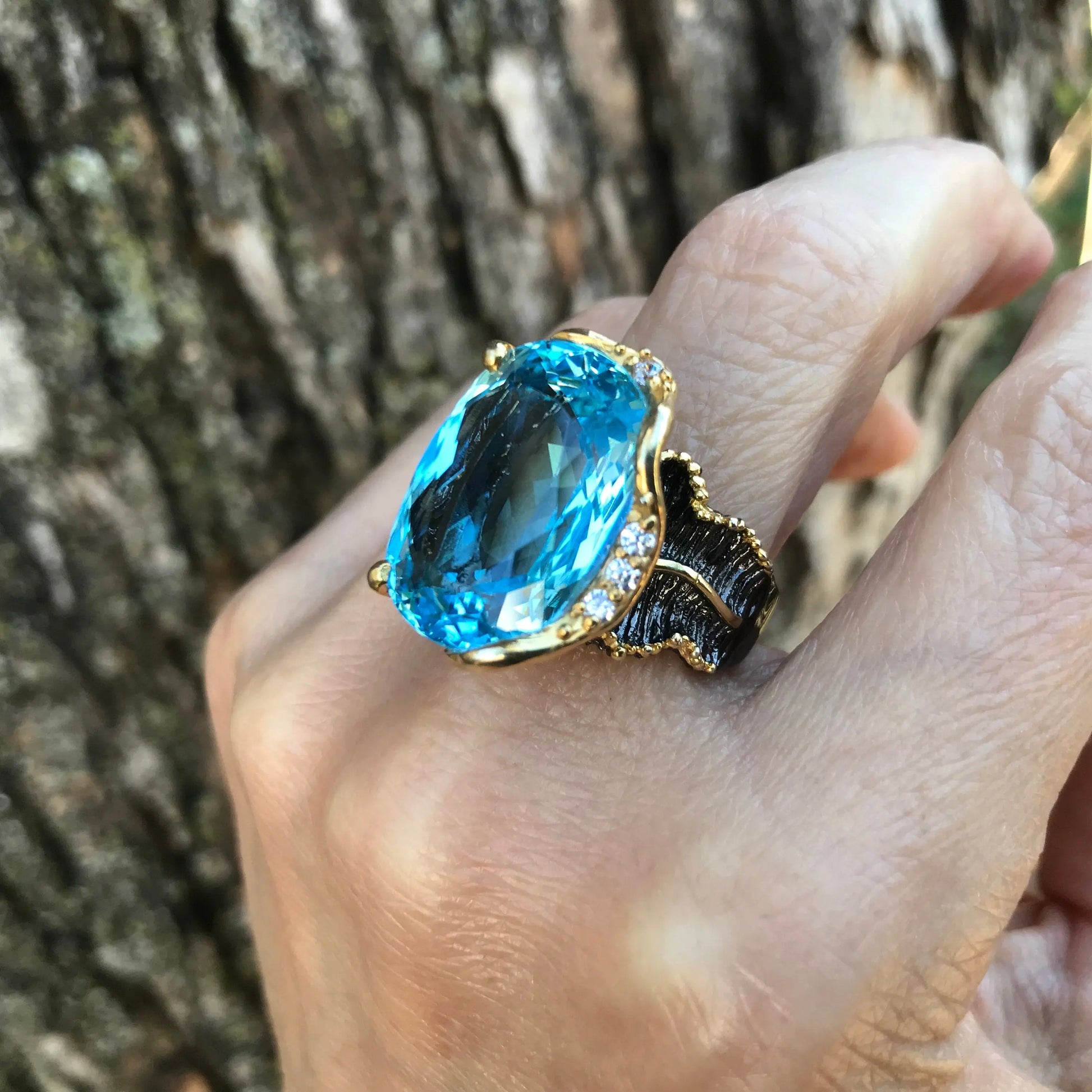 Sterling silver Blue topaz statement 28ct band ring 8 Colors Of Etnika