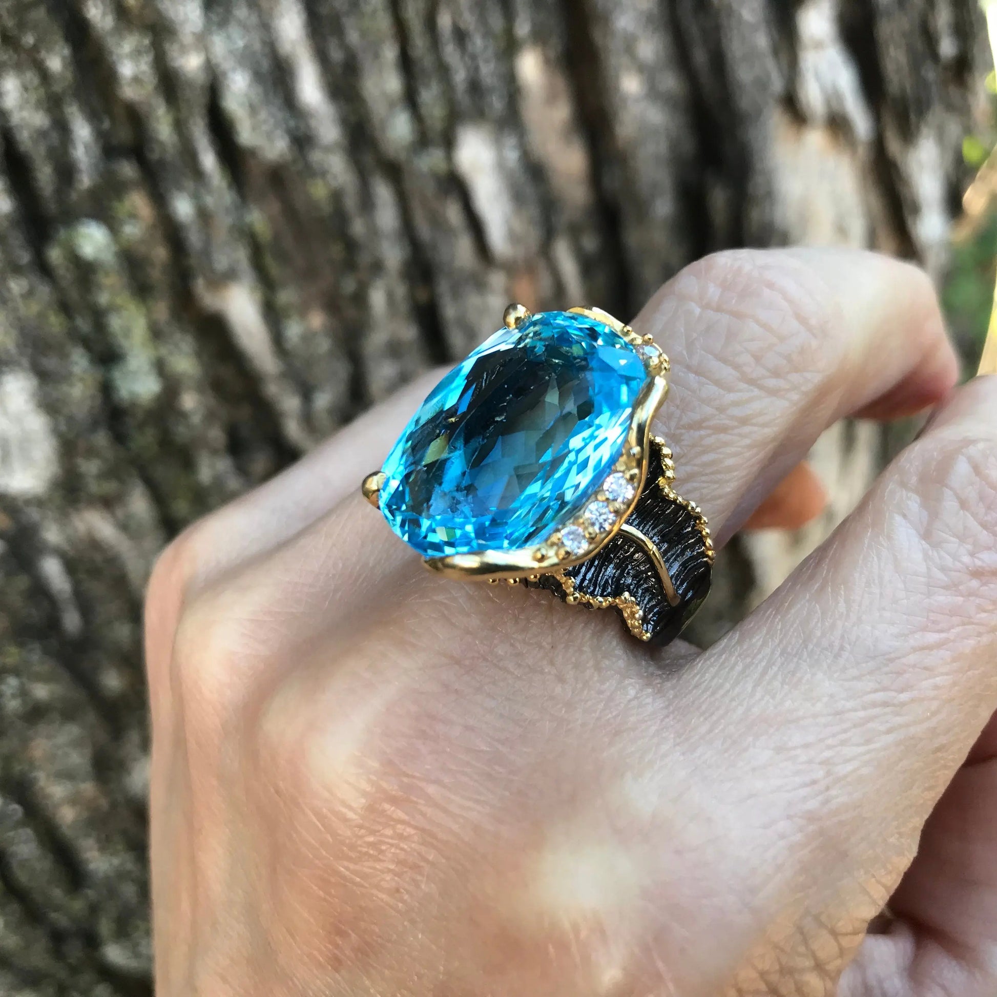 Sterling silver Blue topaz statement 28ct band ring 8 Colors Of Etnika