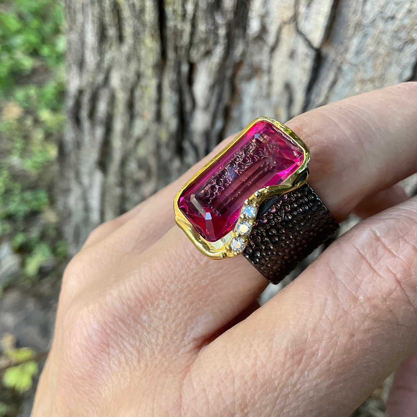 Sterling silver pink topaz band ring 8 Colors Of Etnika