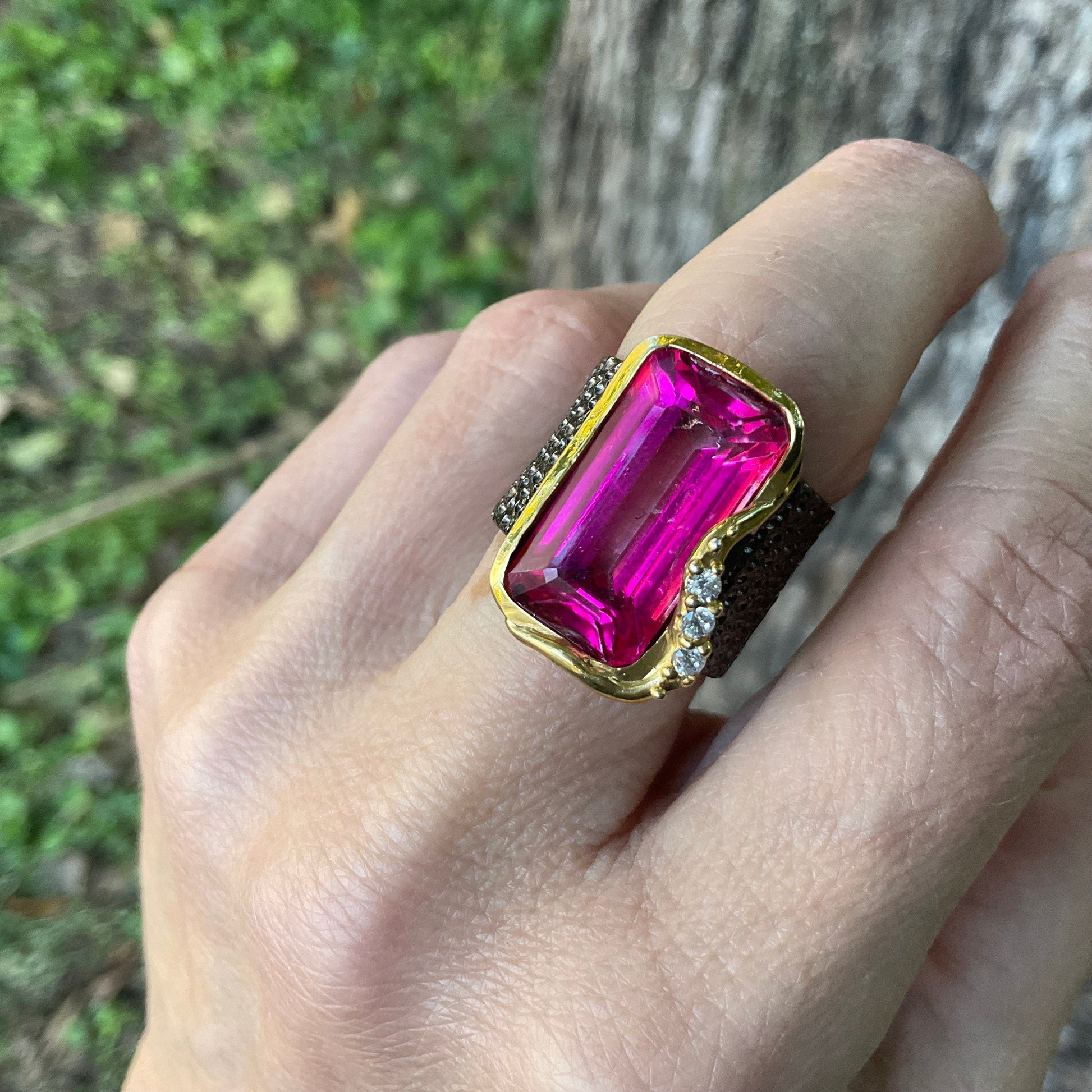 Sterling silver pink topaz band ring 8 Colors Of Etnika