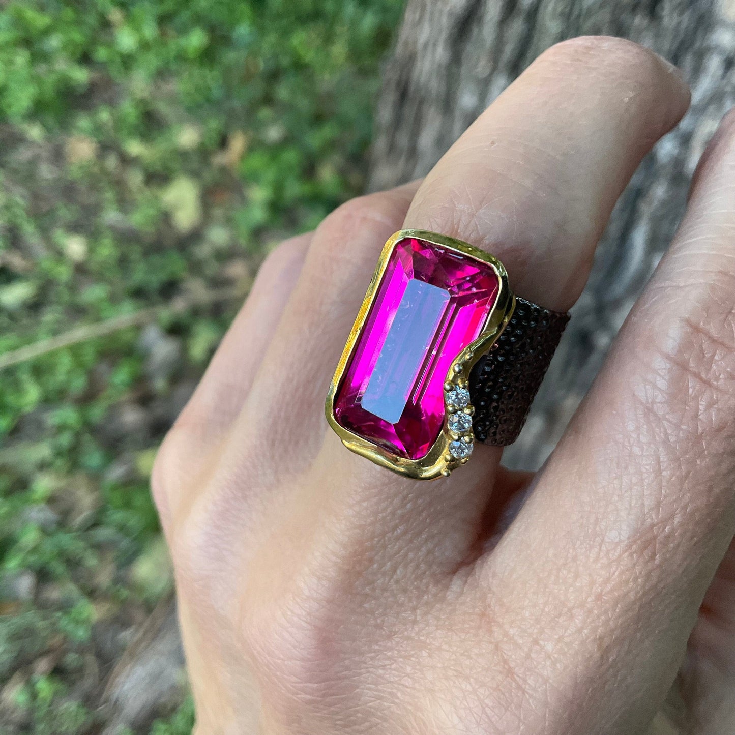 Sterling silver pink topaz band ring 8 Colors Of Etnika