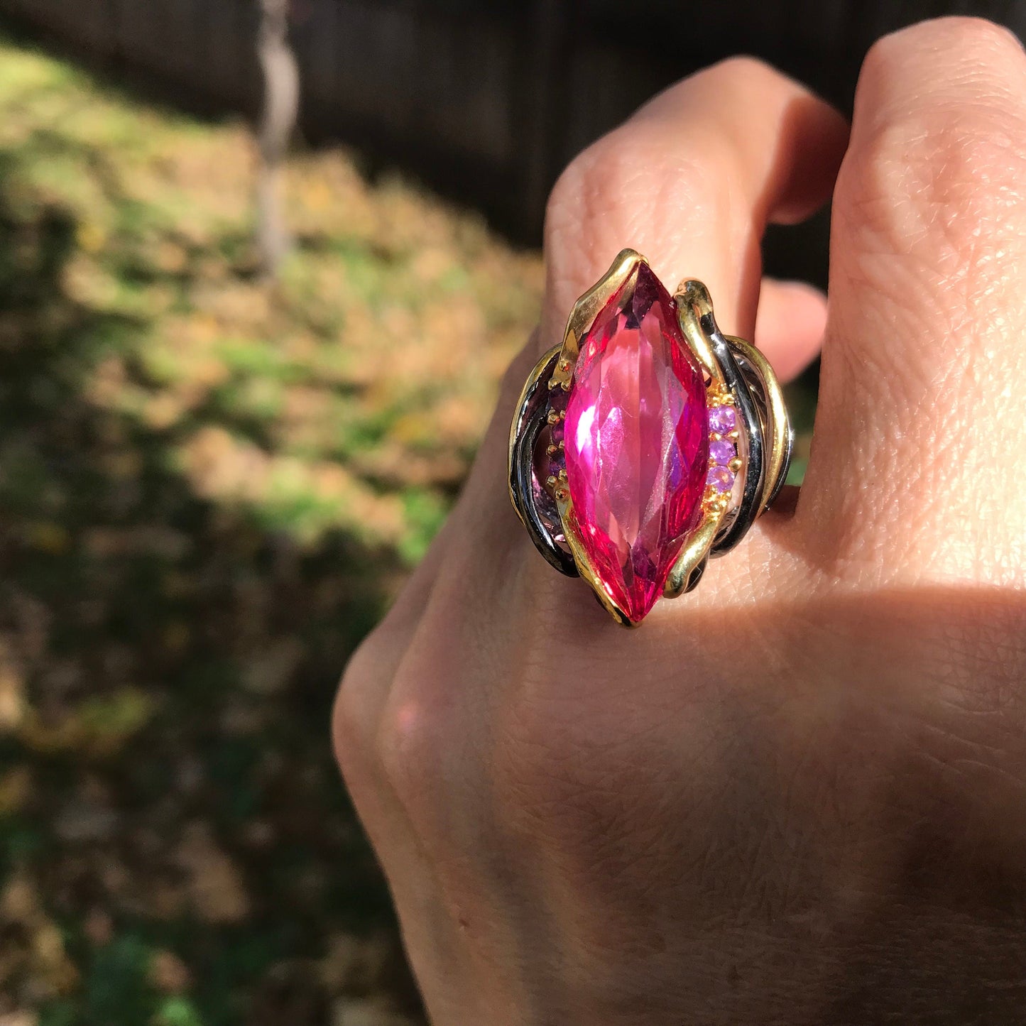 Sterling silver marquis pink topaz band ring 8.5 Colors Of Etnika