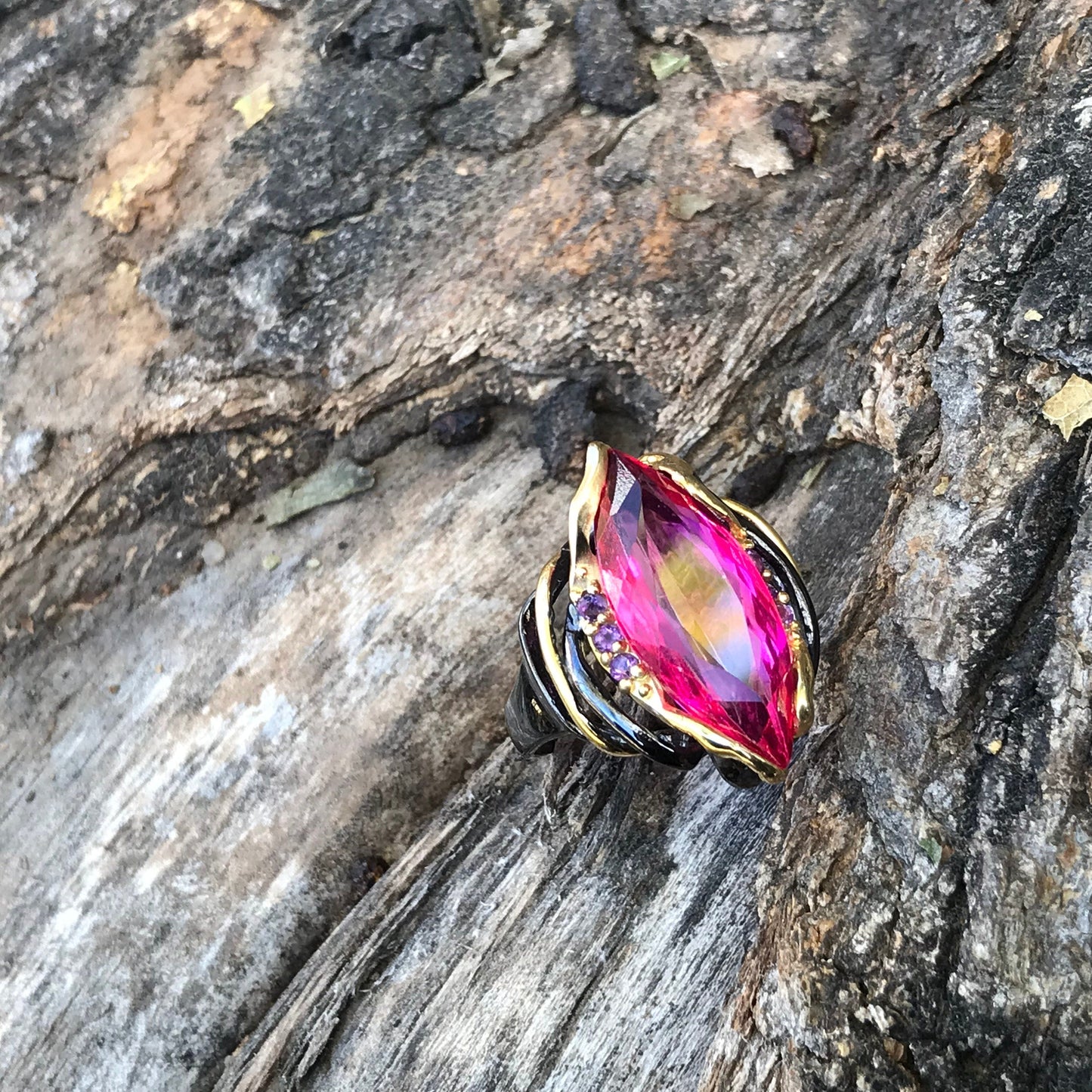 Sterling silver marquis pink topaz band ring 8.5 Colors Of Etnika