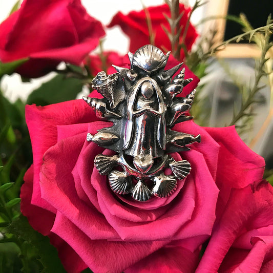 Handmade Sterling Silver statement Madonna ring Virgen Guadalupe pendant
