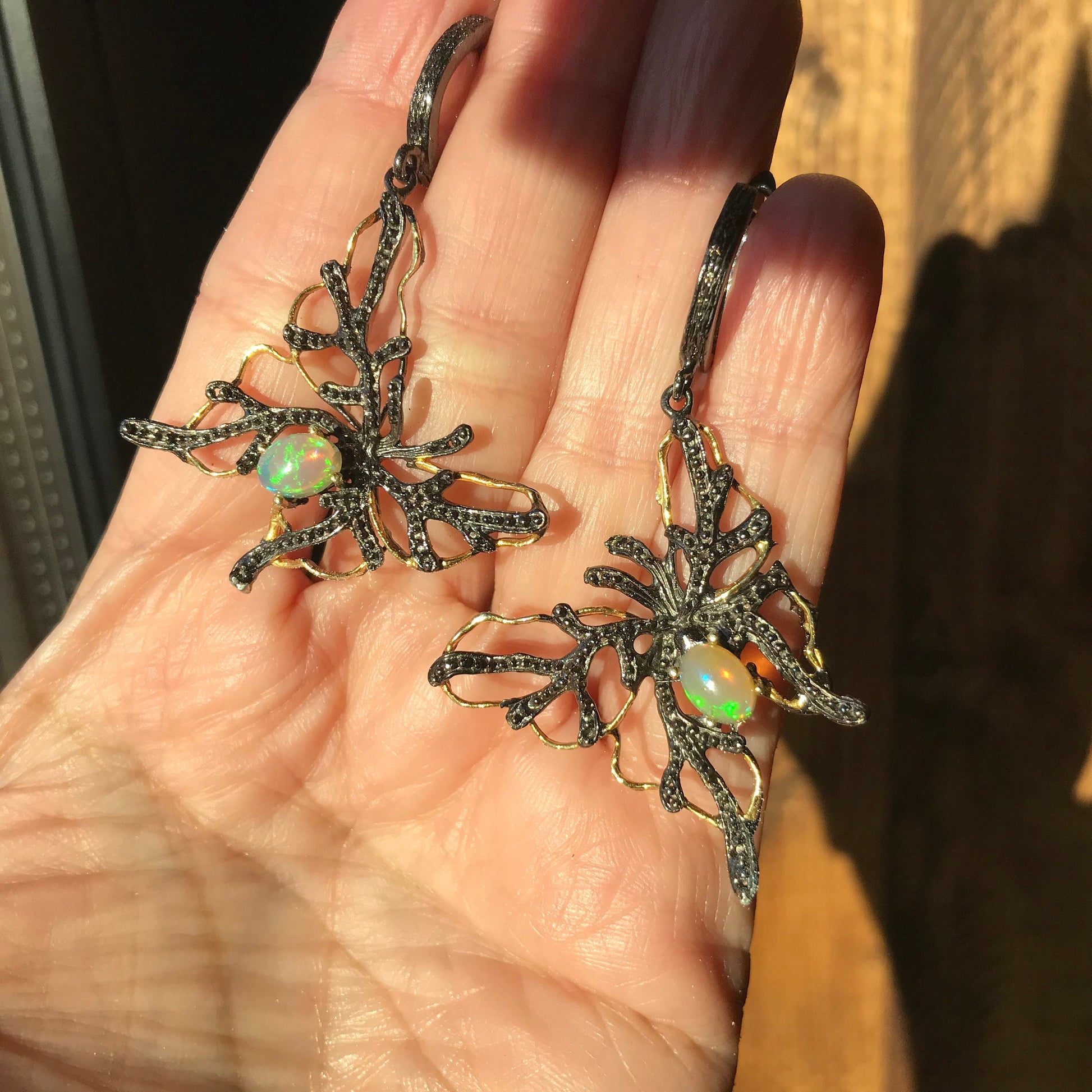 sterling silverNatural opals dangle butterfly earrings Colors Of Etnika