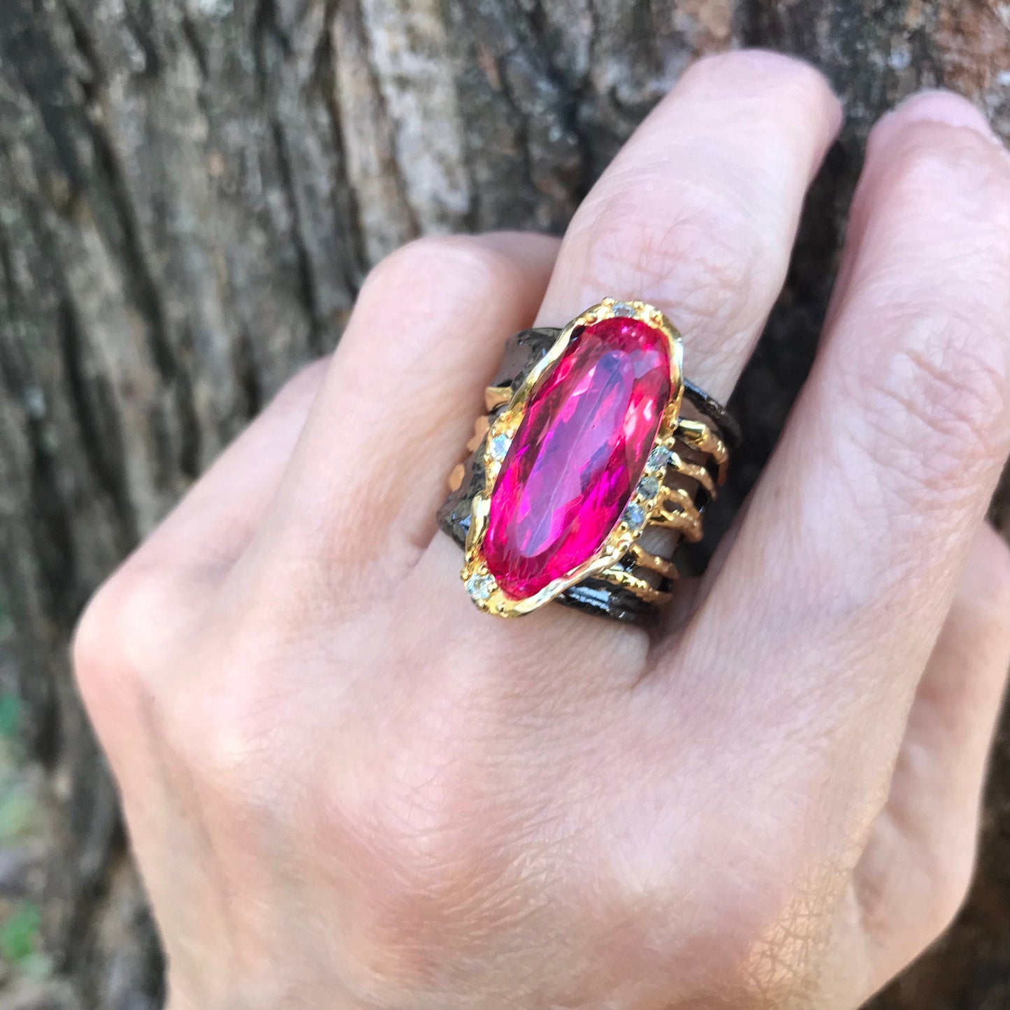 Sterling silver pink topaz band ring 7.5 Colors Of Etnika