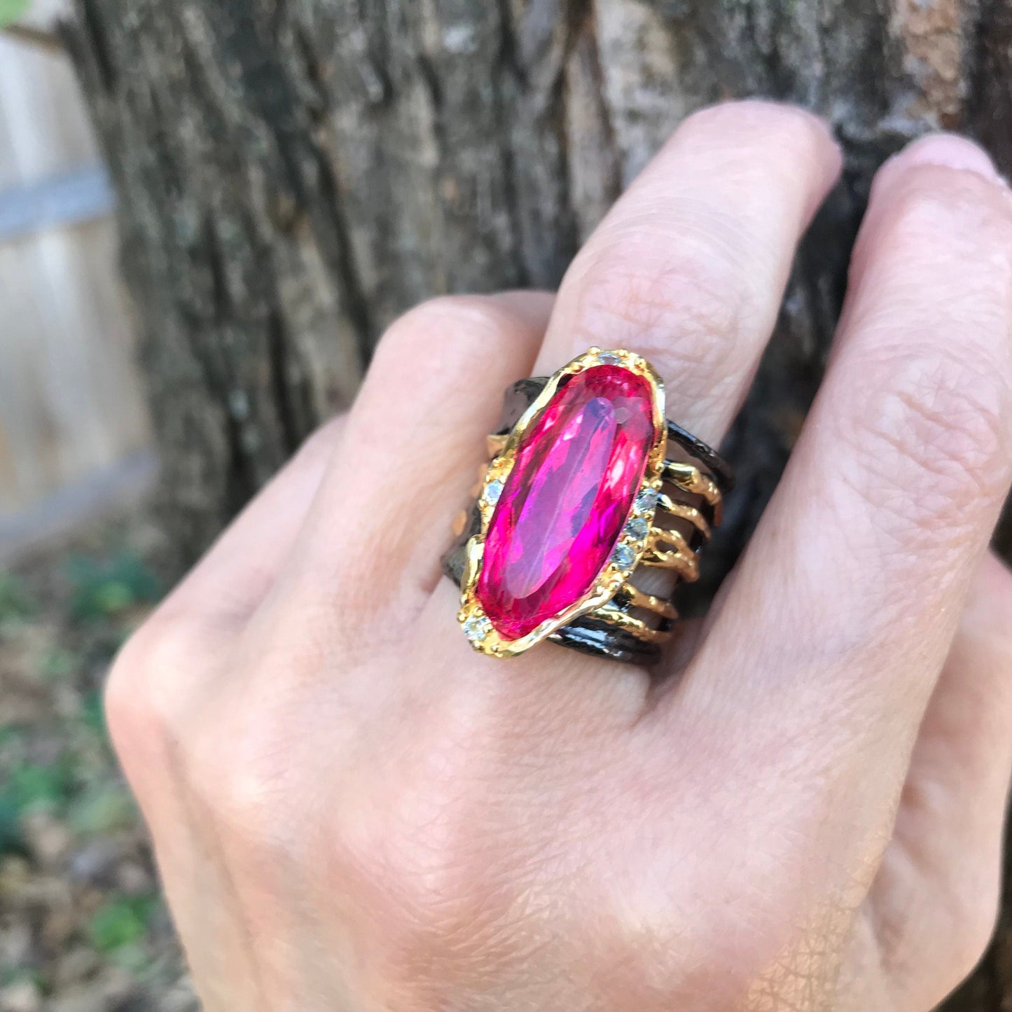 Sterling silver pink topaz band ring 7.5 Colors Of Etnika