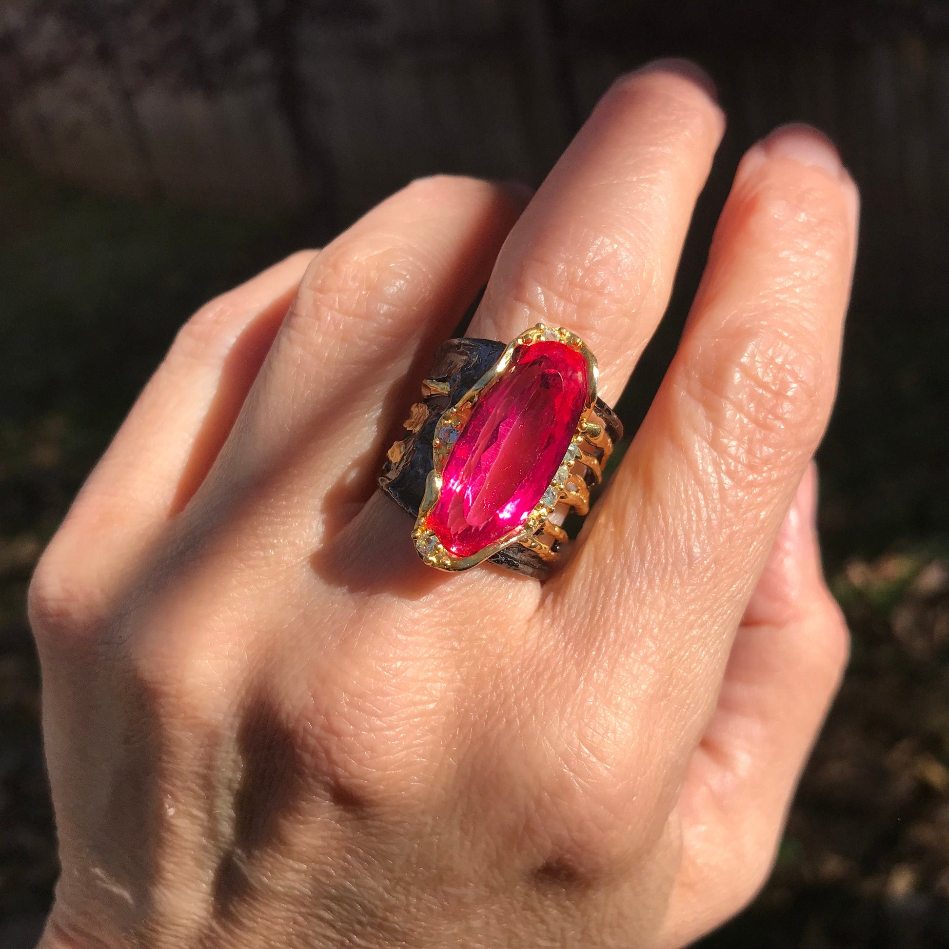 Sterling silver pink topaz band ring 7.5 Colors Of Etnika