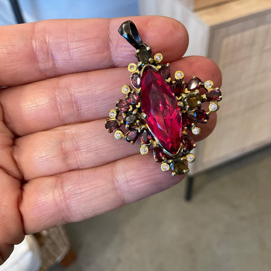 sterling silver pink topaz Tourmaline pendant