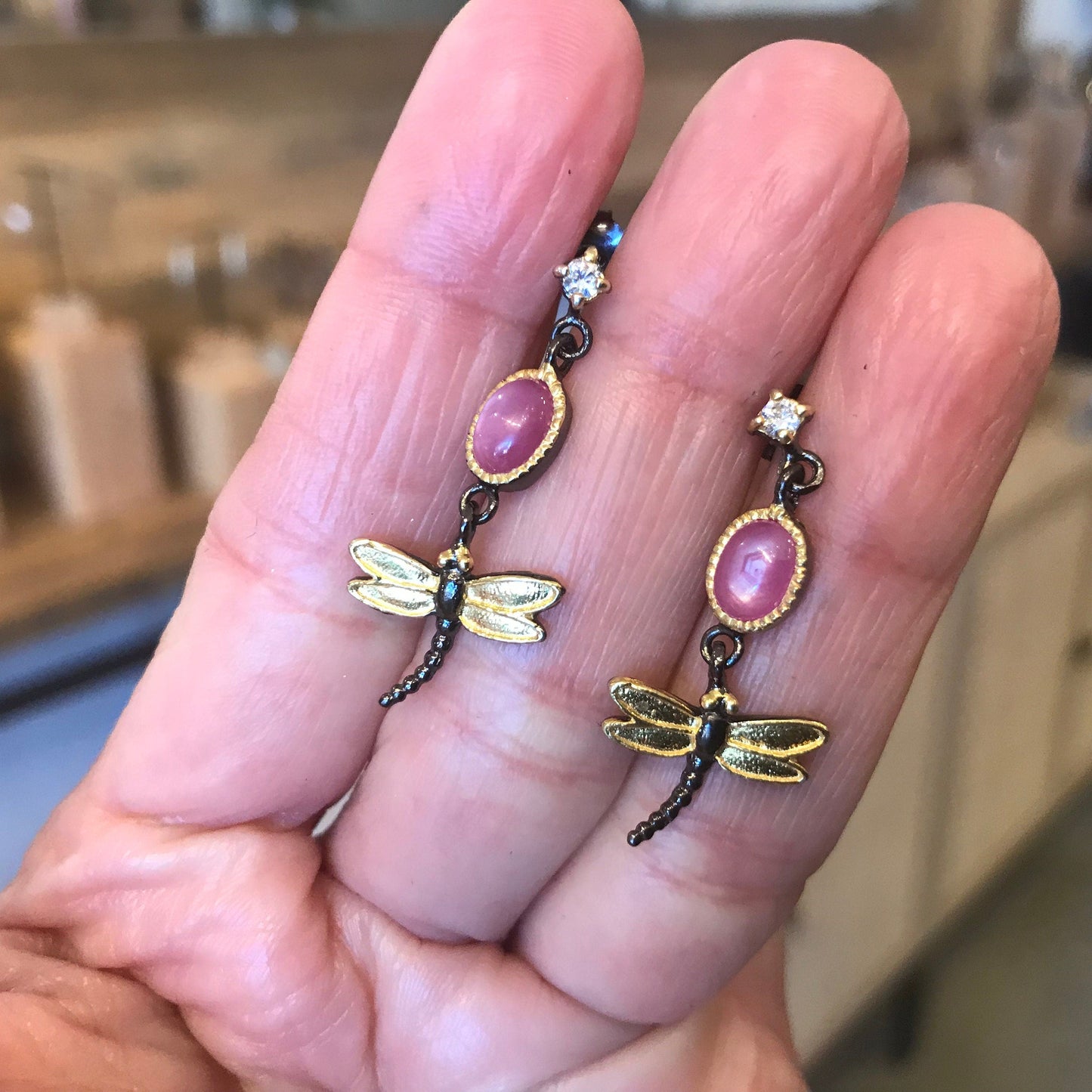 Sterling Silver Red ruby dragonfly dangle pearl earrings Colors Of Etnika