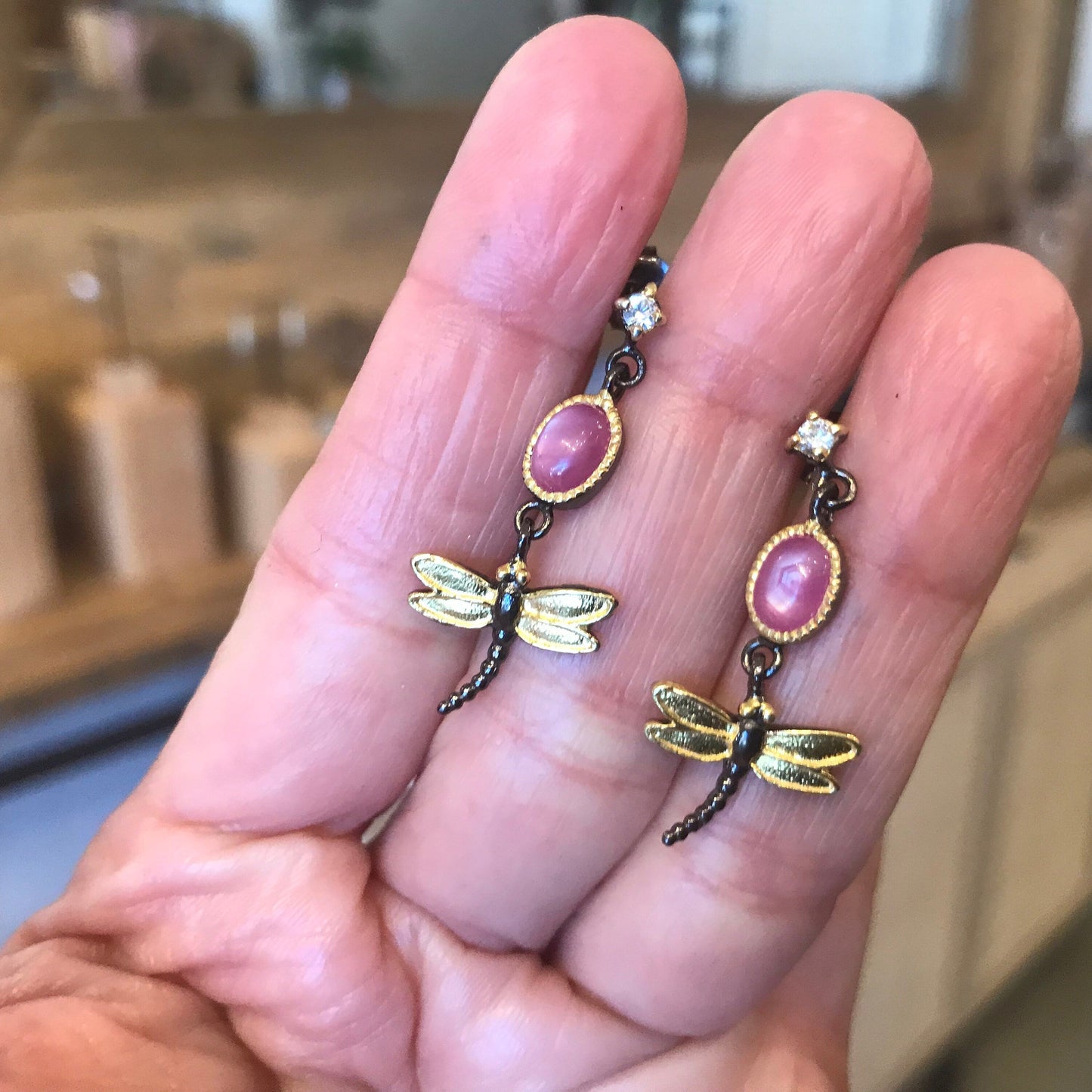 Sterling Silver Red ruby dragonfly dangle pearl earrings Colors Of Etnika