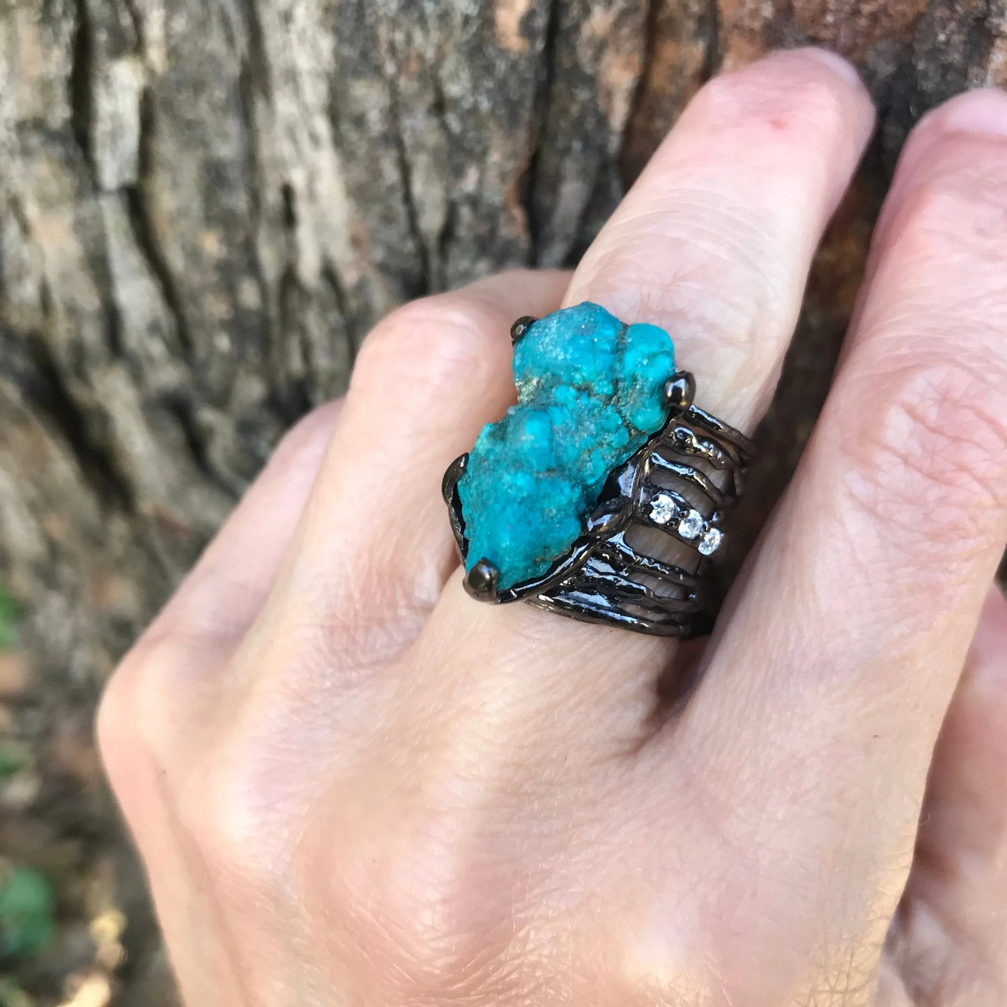 Sterling silver natural turquoise band ring 7 Colors Of Etnika