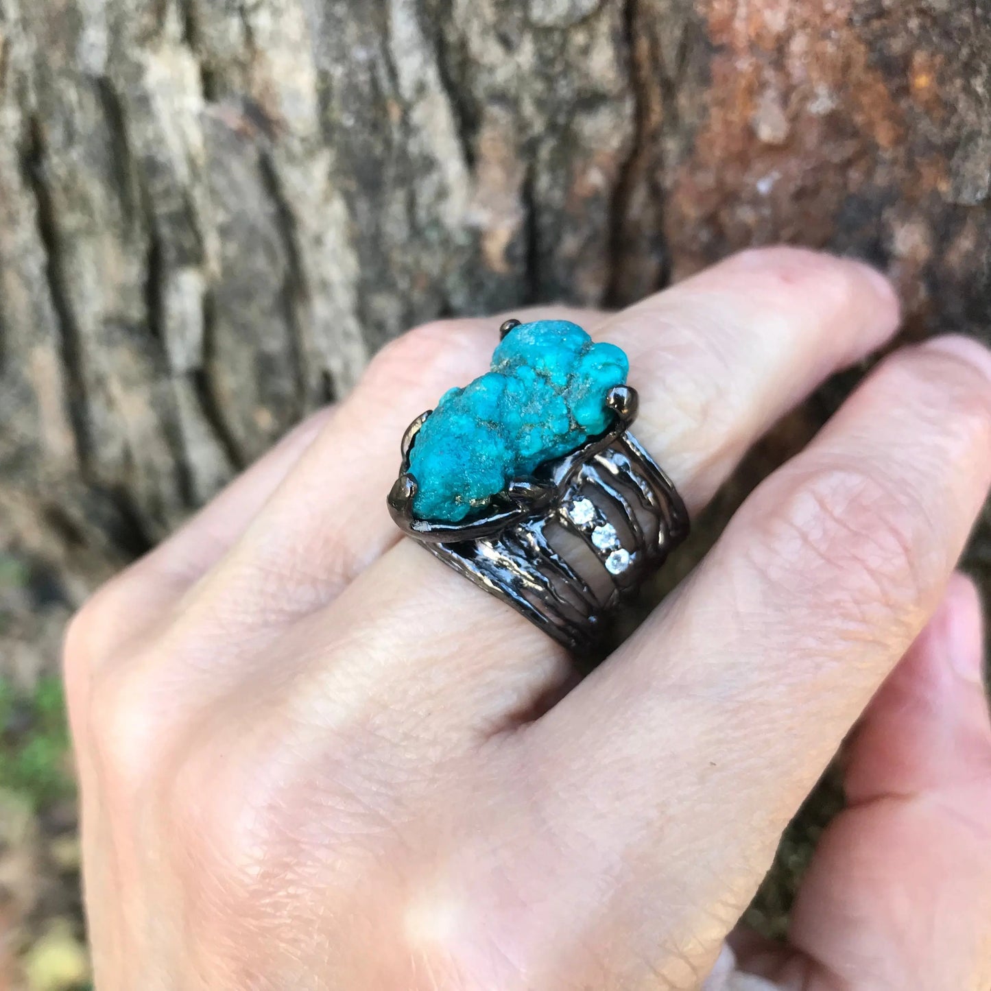 Sterling silver natural turquoise band ring 7 Colors Of Etnika
