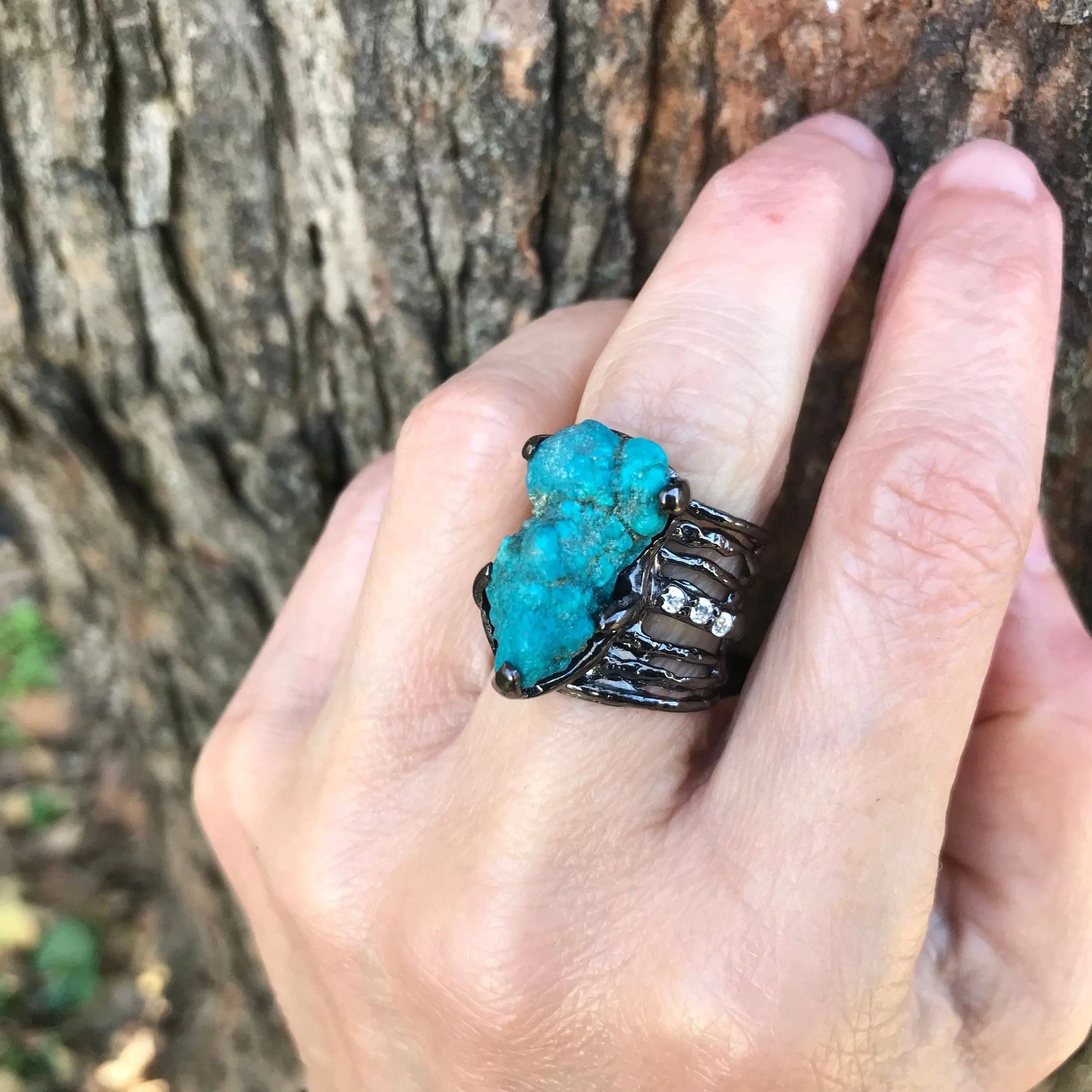 Sterling silver natural turquoise band ring 7 Colors Of Etnika