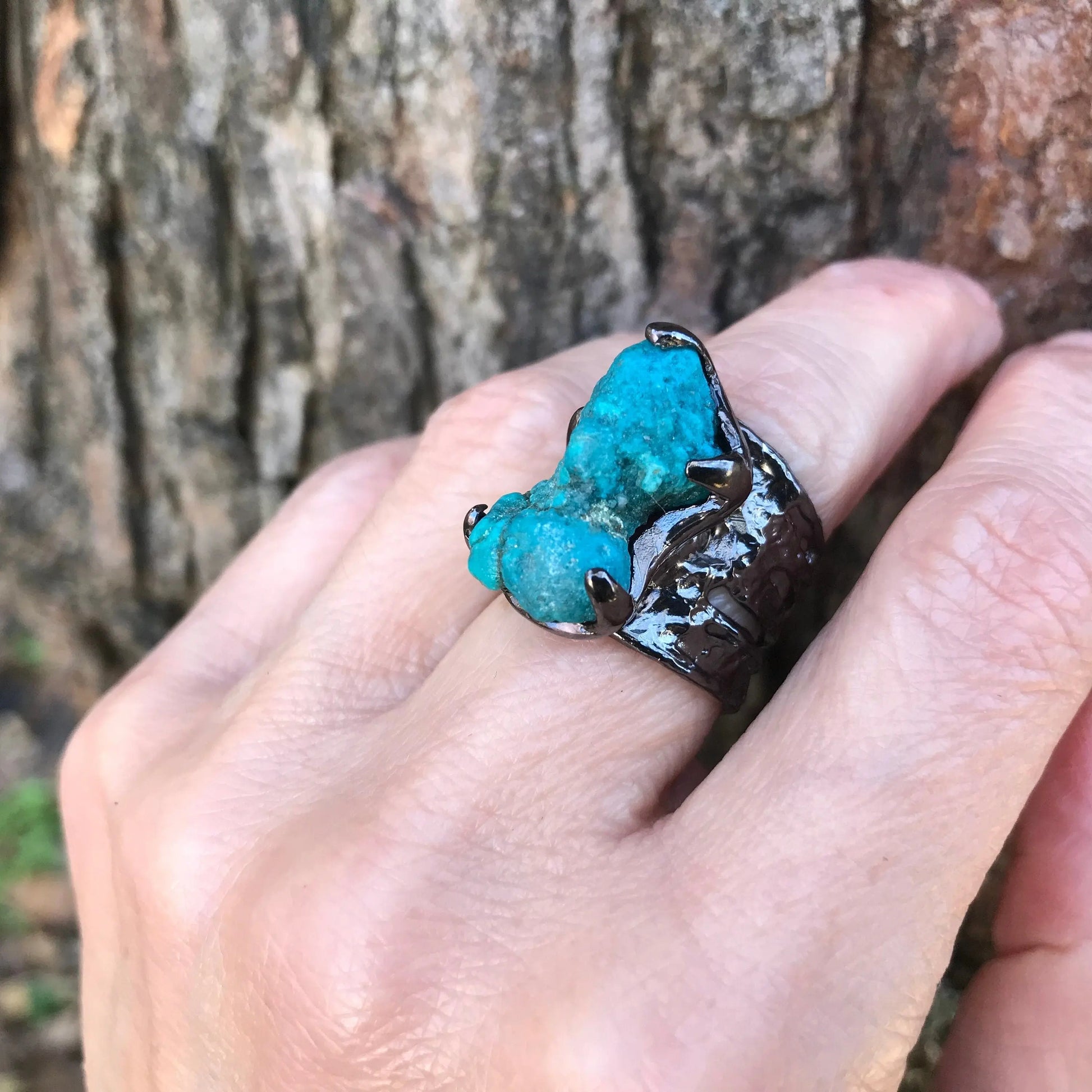 Sterling silver natural turquoise band ring 7 Colors Of Etnika
