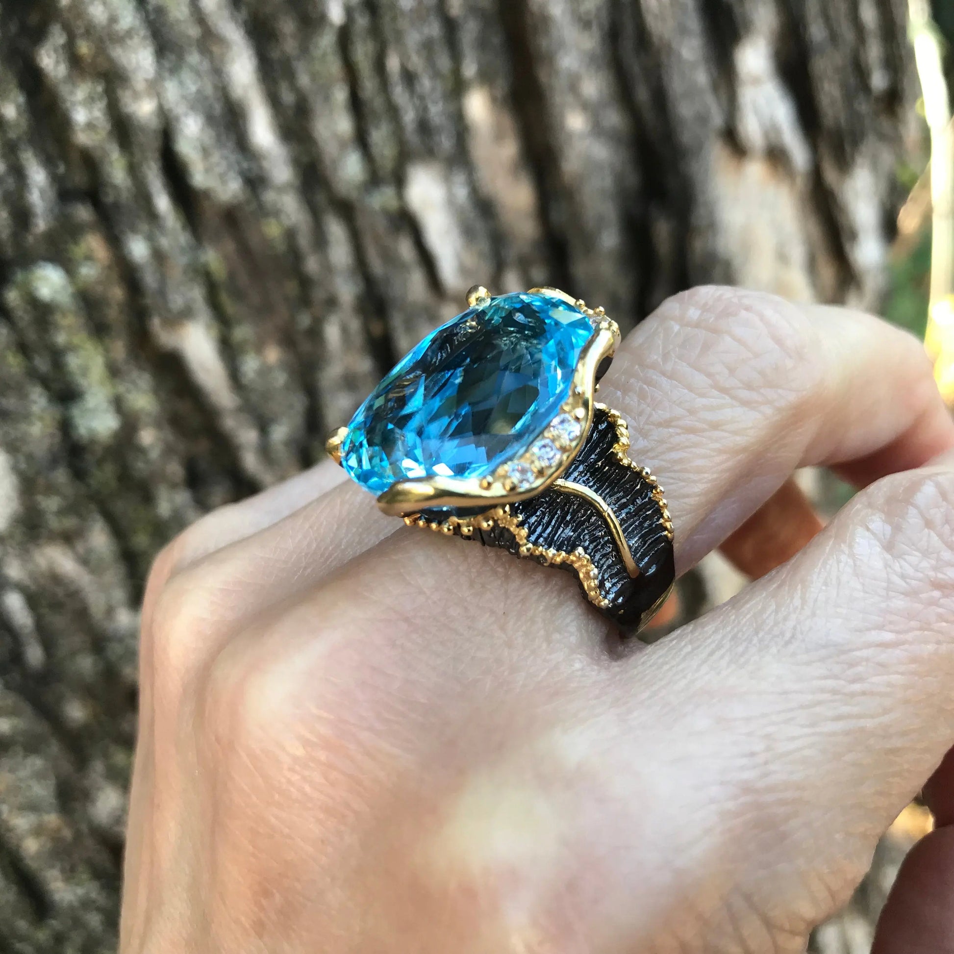 Sterling silver Blue topaz statement 28ct band ring 8 Colors Of Etnika