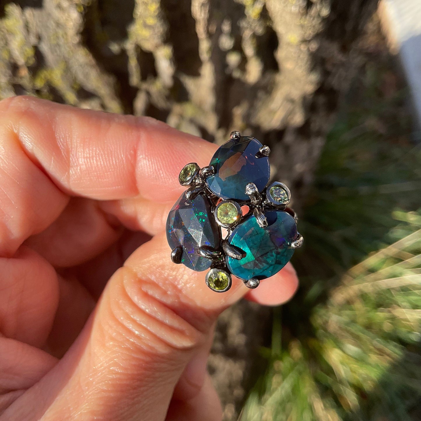 sterling silver natural teal Blue fire opal Etnika ring 7.5 Colors Of Etnika
