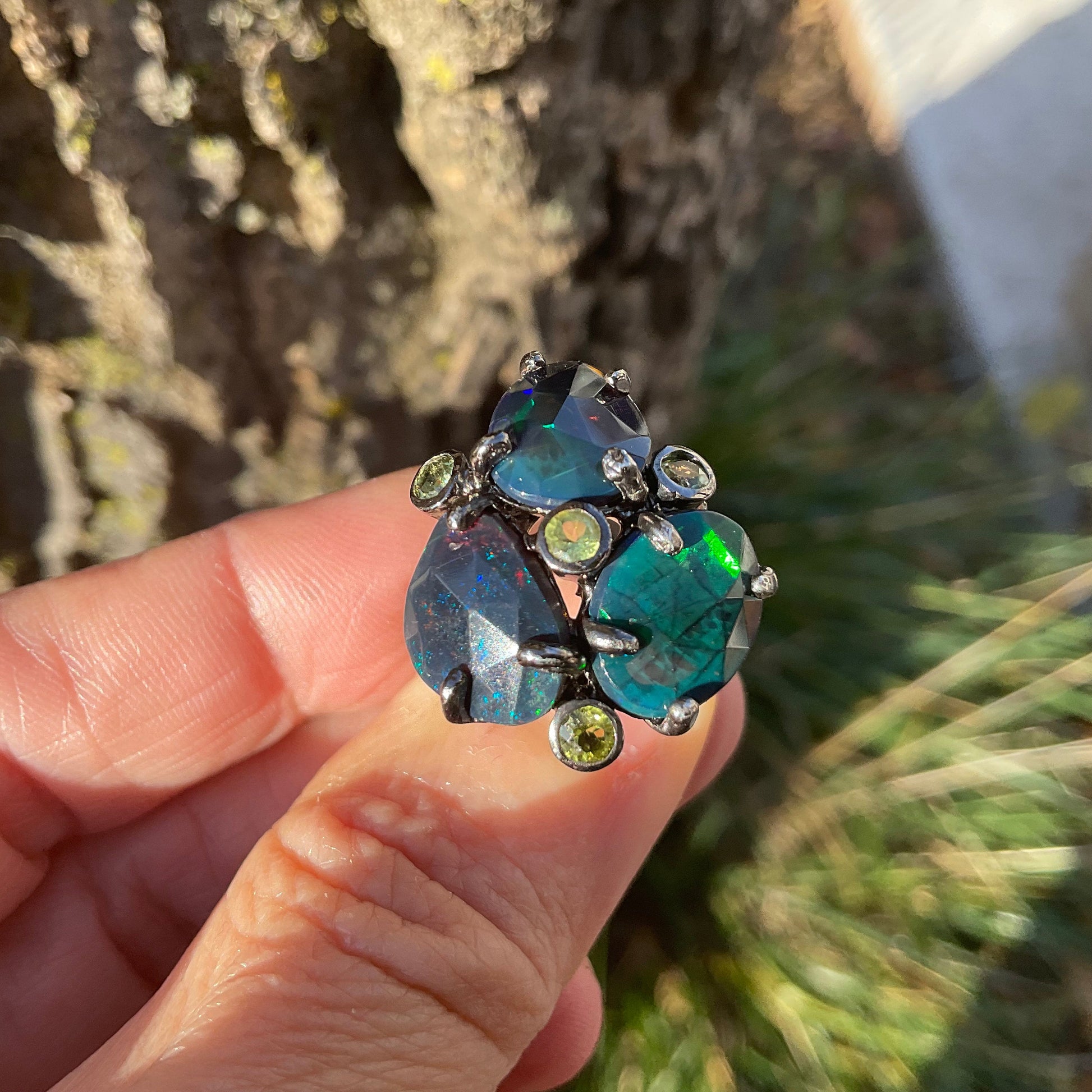 sterling silver natural teal Blue fire opal Etnika ring 7.5 Colors Of Etnika