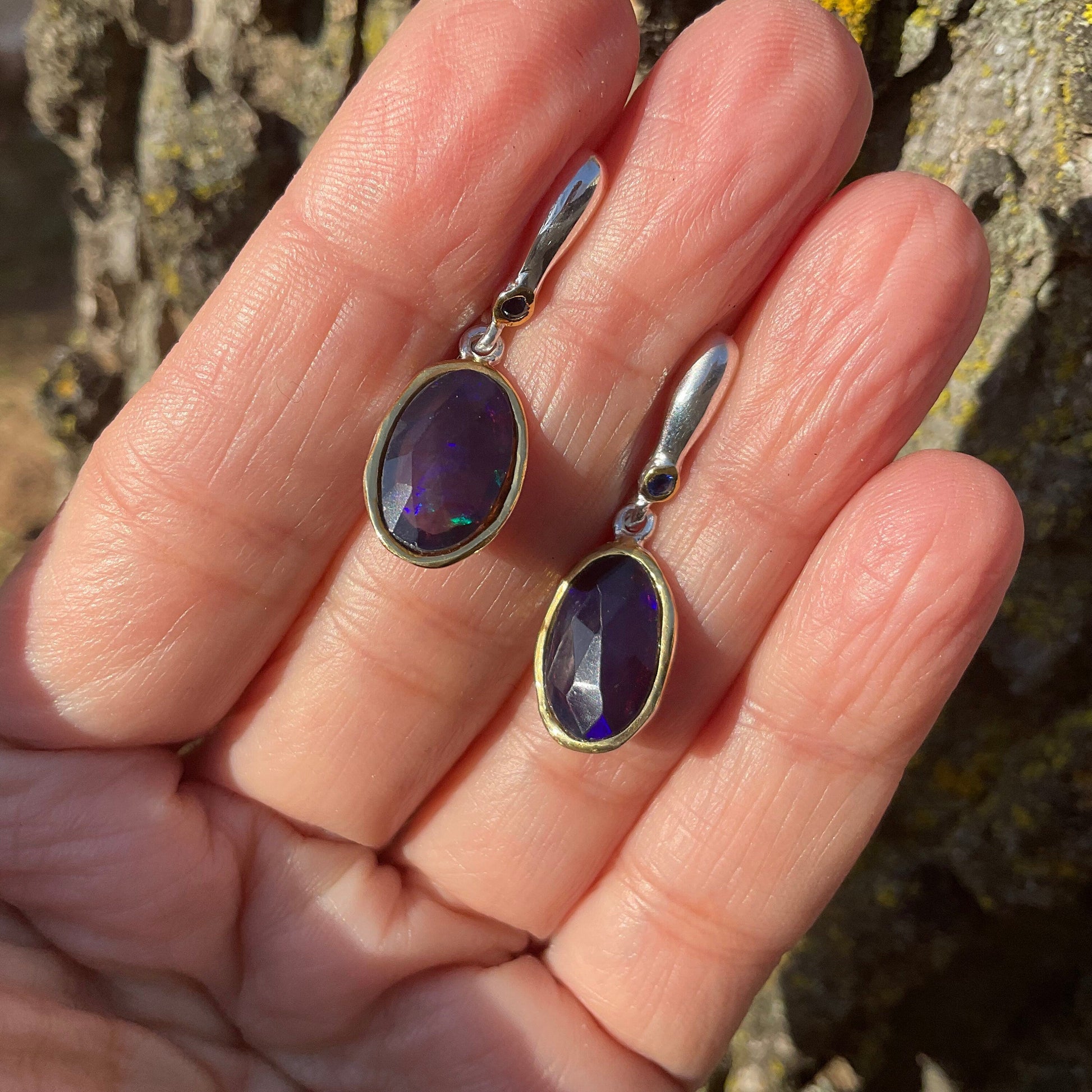 Sterling Silver natural blue fire opal   earrings Colors Of Etnika