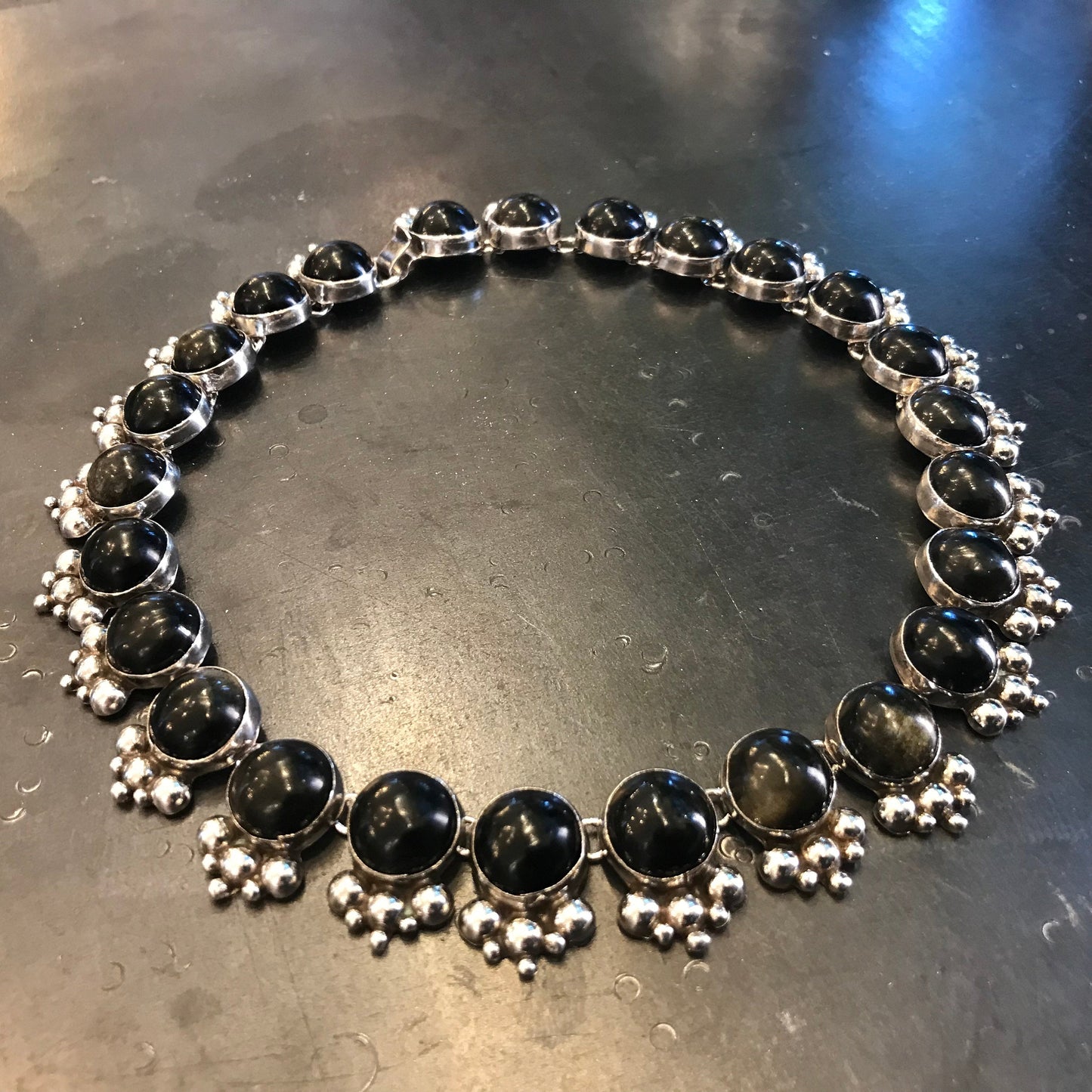Sterling silver Repousse Abstract obsidian necklace Choker Colors Of Etnika