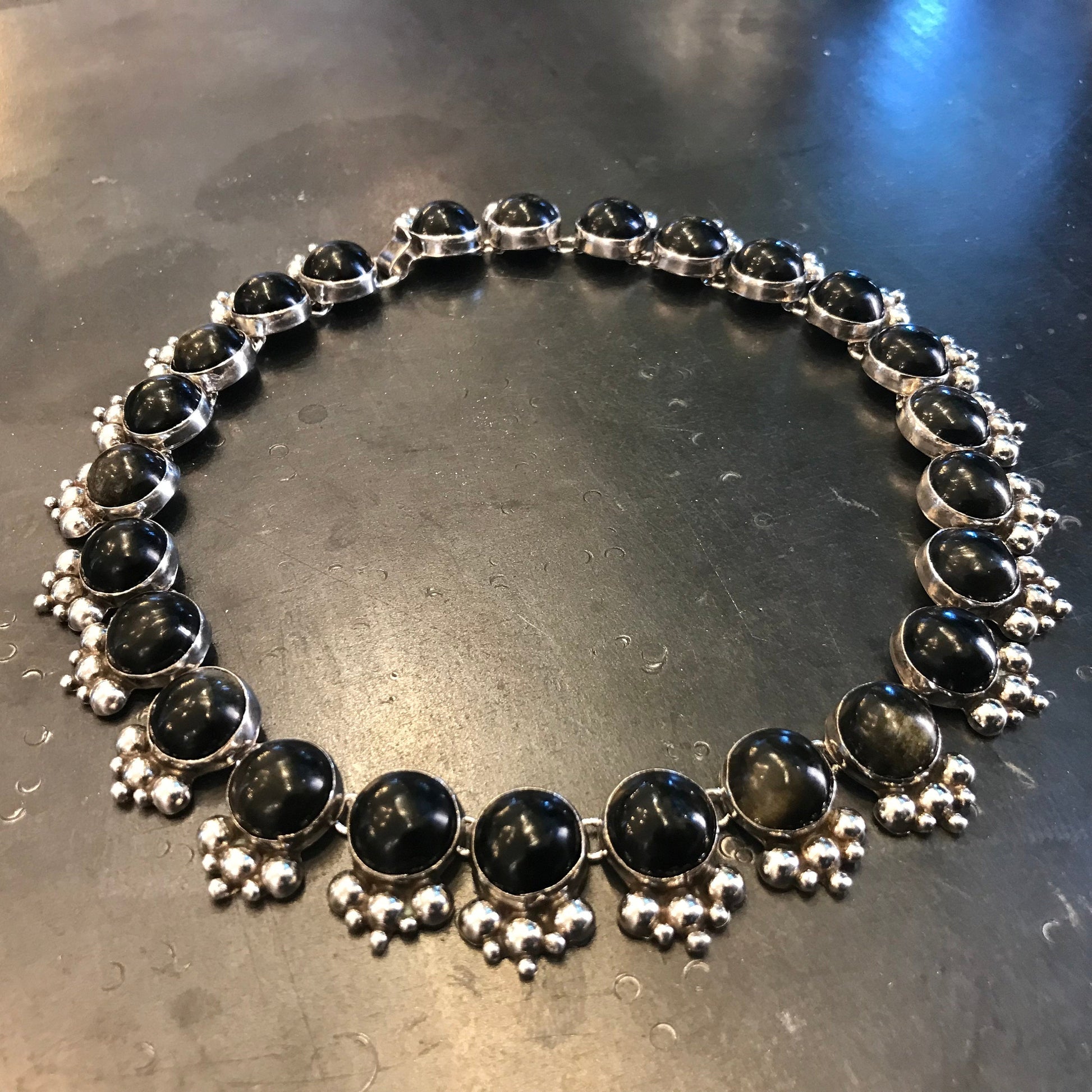 Sterling silver Repousse Abstract obsidian necklace Choker Colors Of Etnika