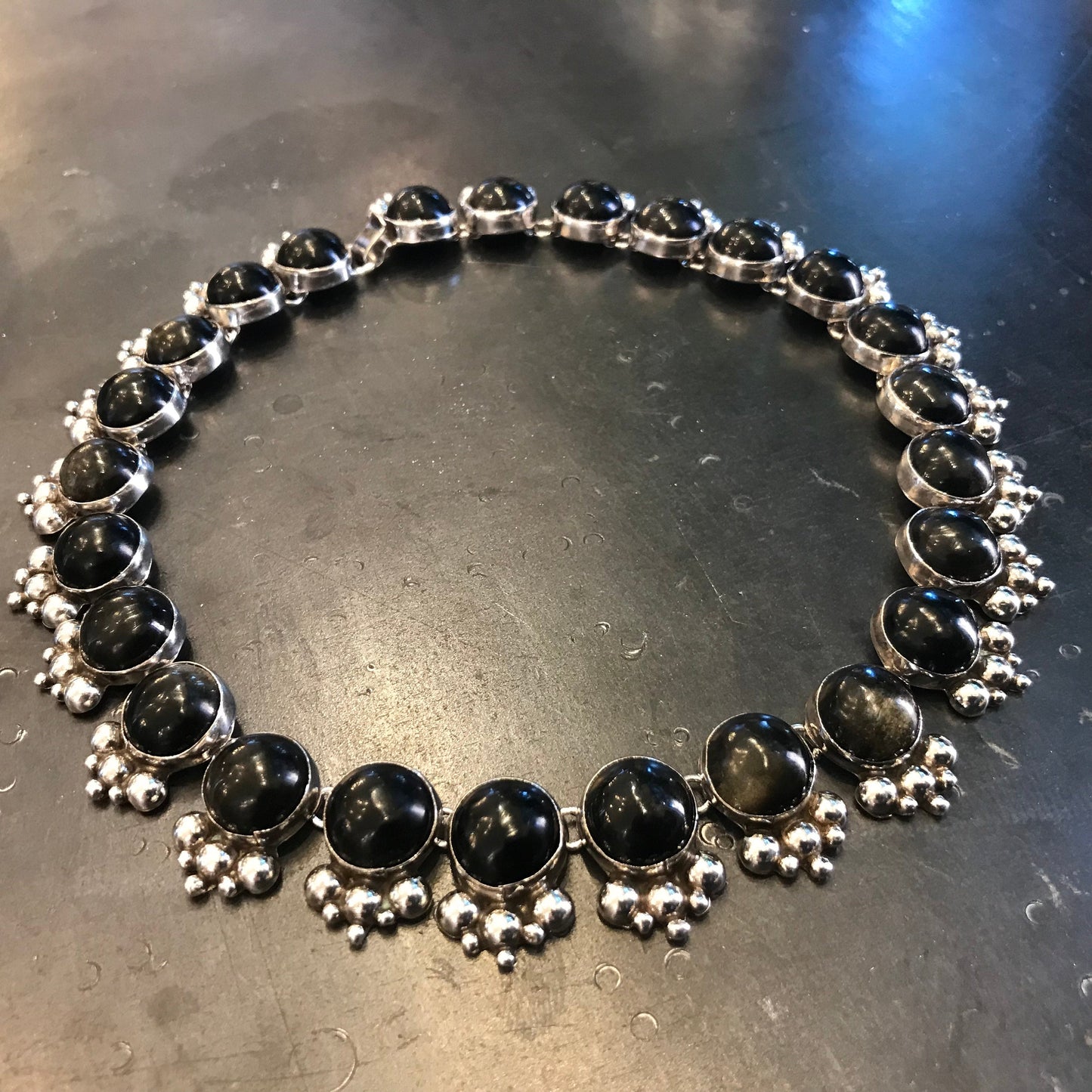 Sterling silver Repousse Abstract obsidian necklace Choker Colors Of Etnika