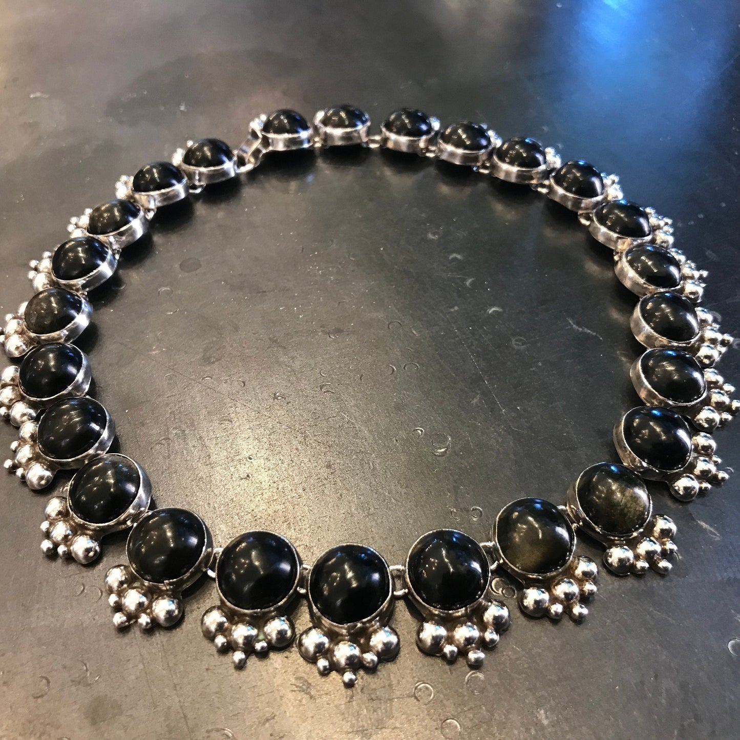 Sterling silver Repousse Abstract obsidian necklace Choker Colors Of Etnika