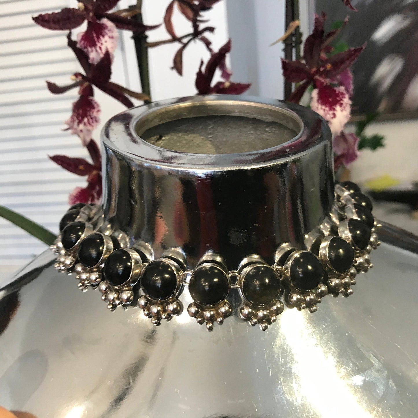 Sterling silver Repousse Abstract obsidian necklace Choker Colors Of Etnika