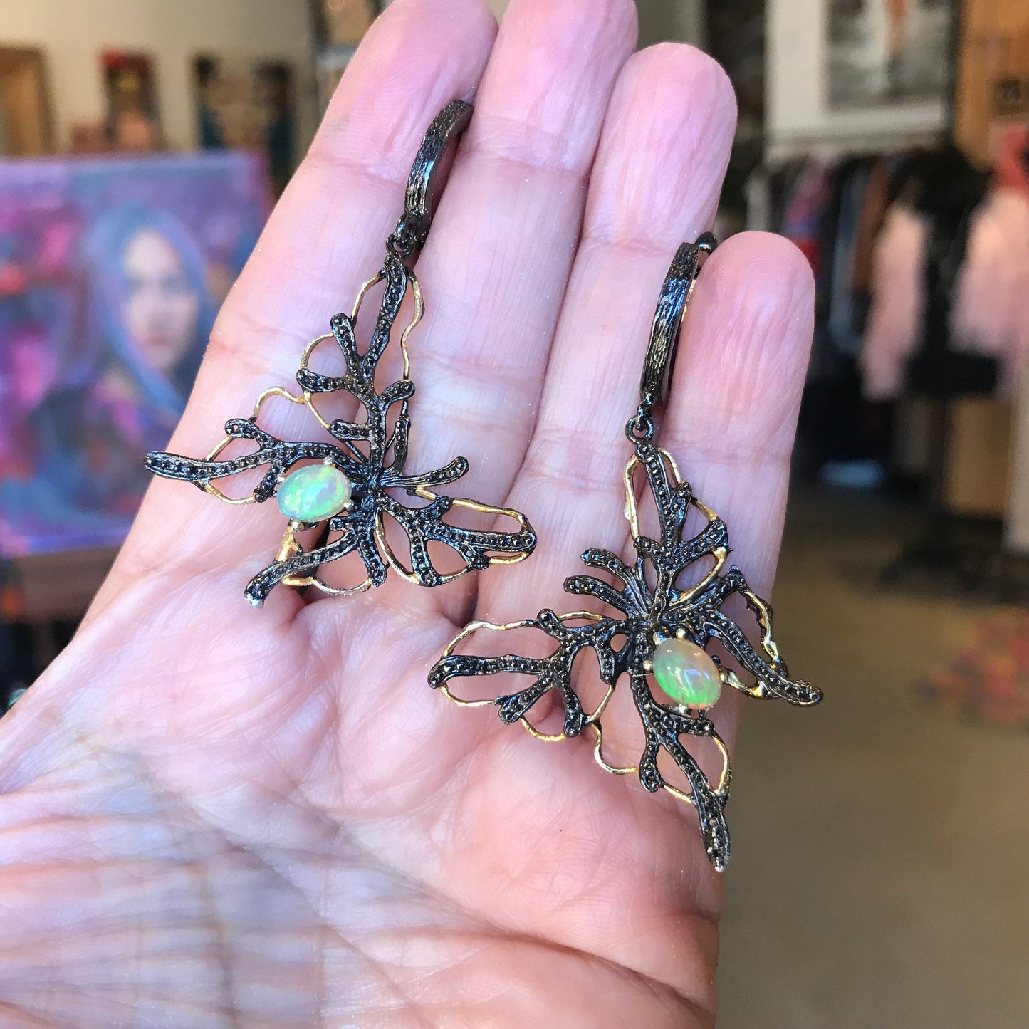 sterling silverNatural opals dangle butterfly earrings Colors Of Etnika