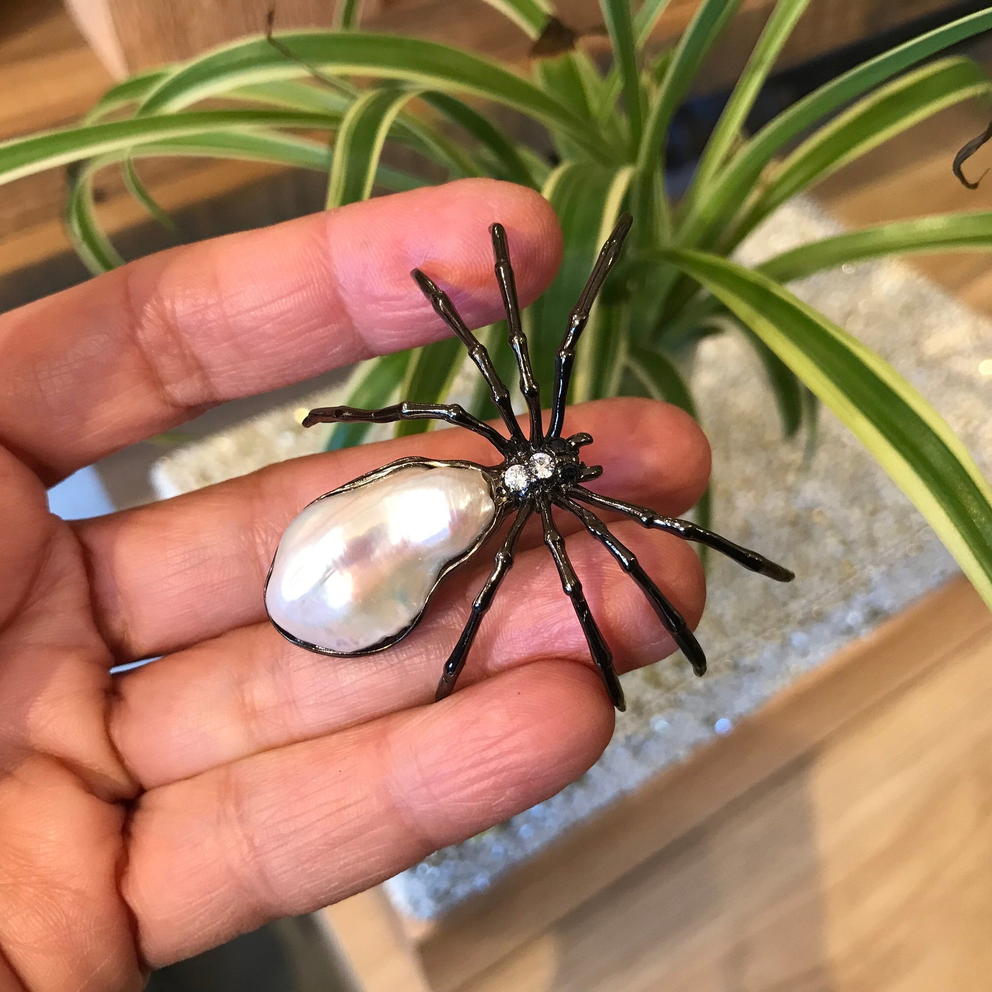 Sterling silver natural pearl  brooch pin spider Colors Of Etnika