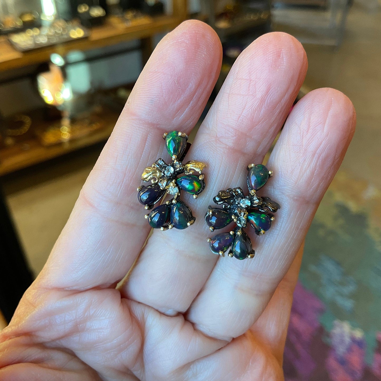 Sterling Silver Natural black fire Opal heirloom post Earrings Colors Of Etnika