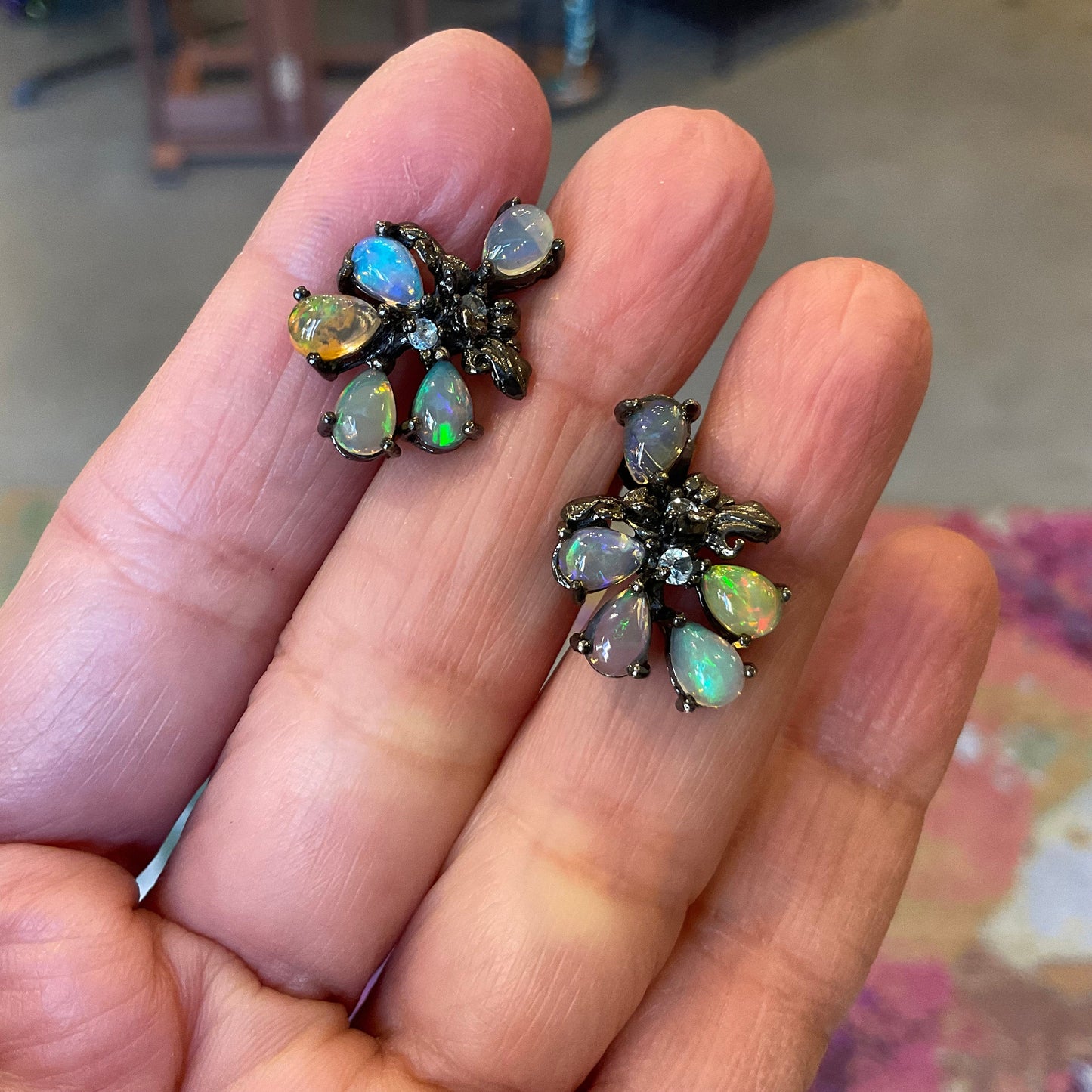 Sterling Silver Natural fire Opal post Earrings Colors Of Etnika